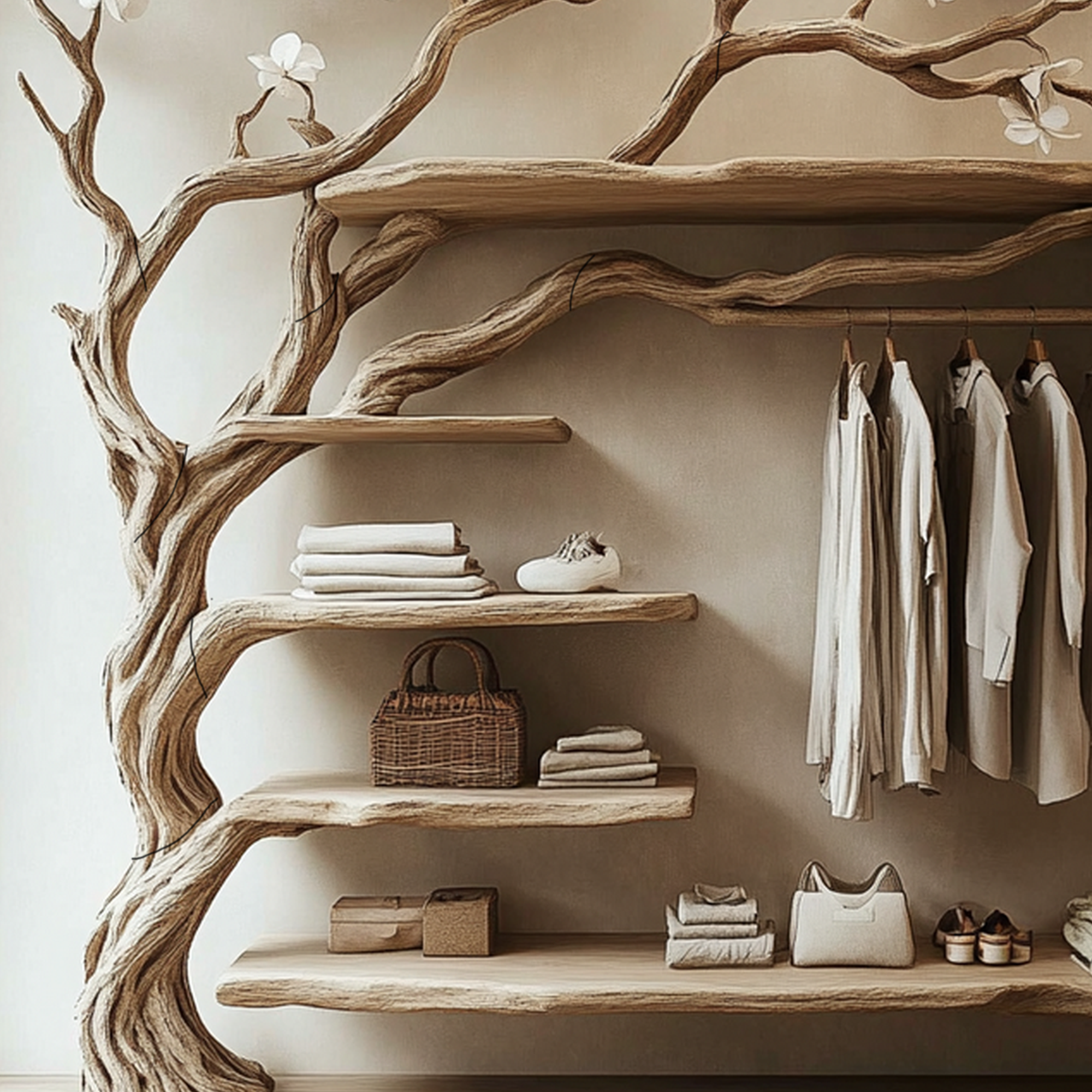 Rustic Tree Coat Rack Wall Mounted Handcrafted SINLTB133