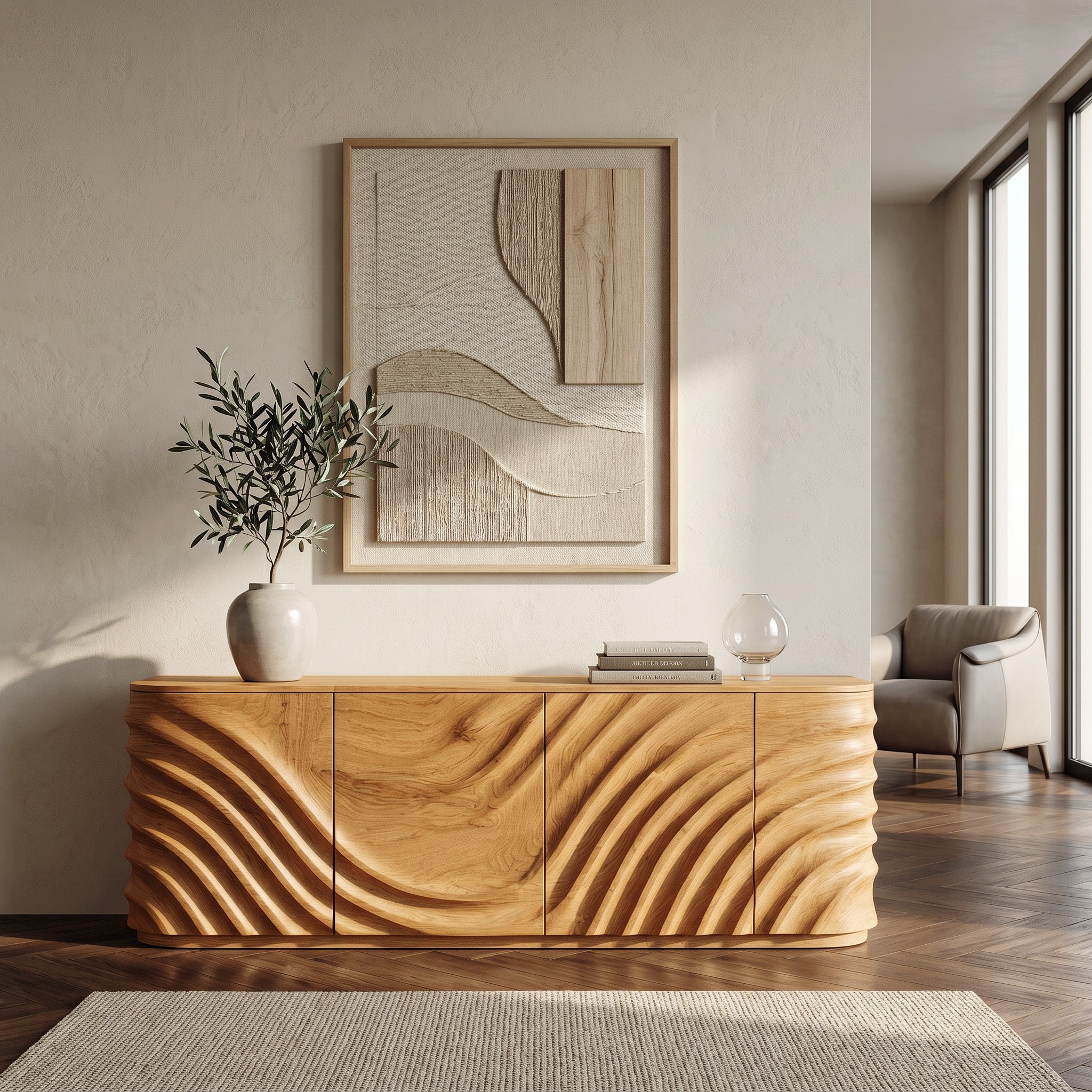 Modern Wooden Sideboard With Carved Door For Minimalist Living Space RTTHHNSD039