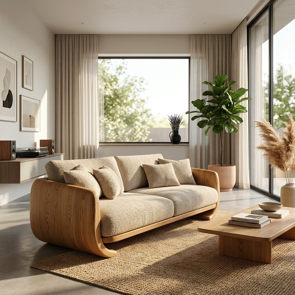 Organic Modern Curved Wood Sofa For Living Room RTTHHNSFA035
