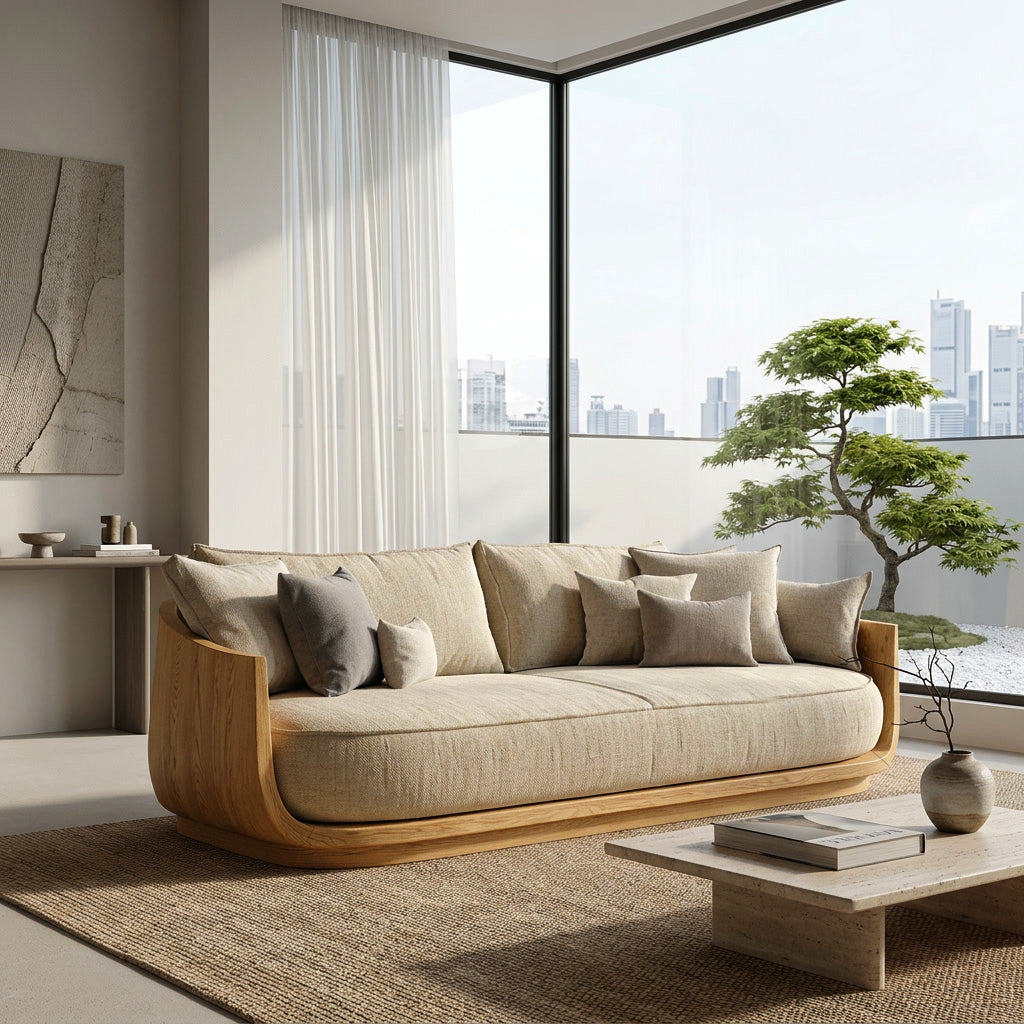 Modern Wooden Sofa With Flowing Rounded Edges For Home RTTHHNSFA044