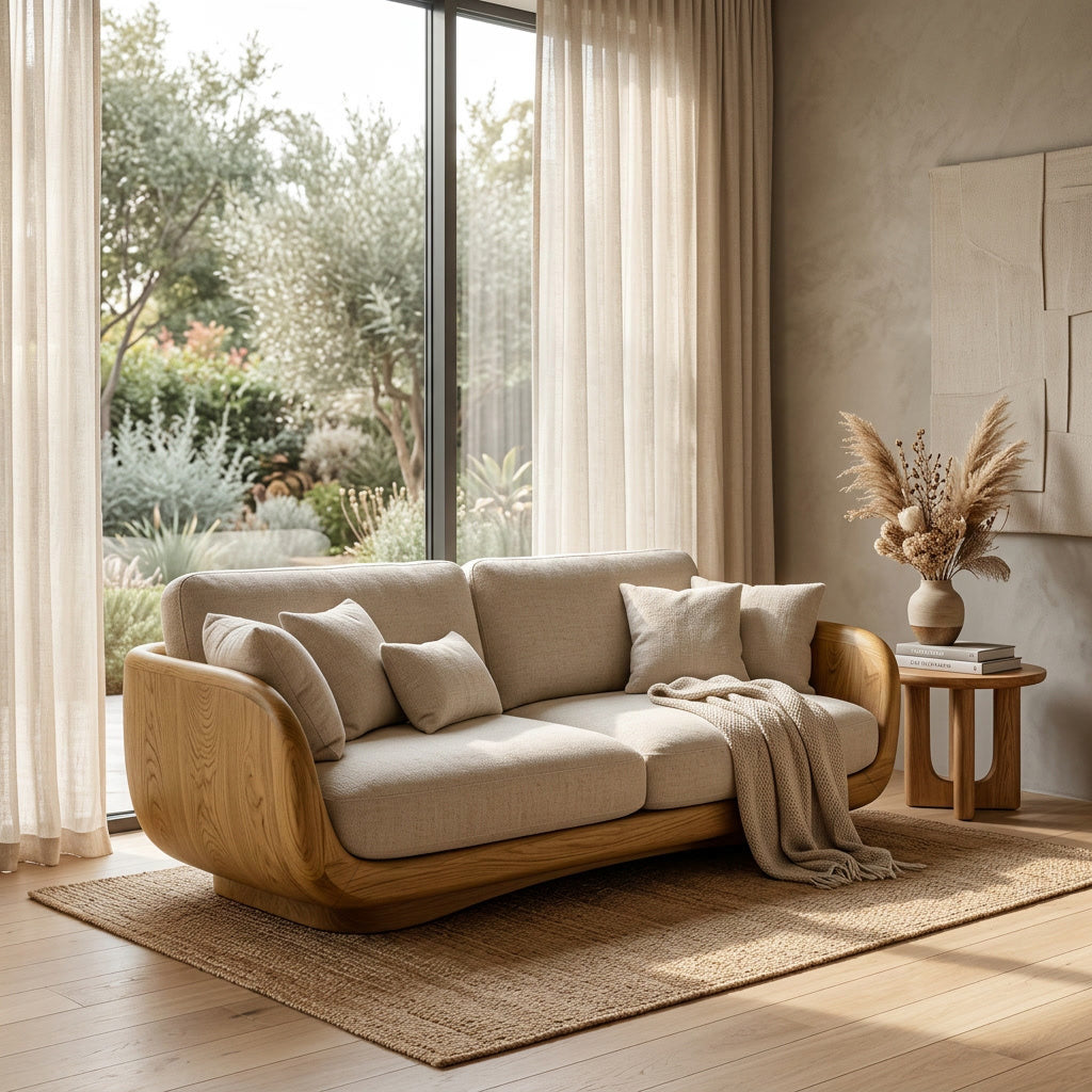 Organic Wooden Sofa With Rounded Edges For Living Room RTTHHNSFA043