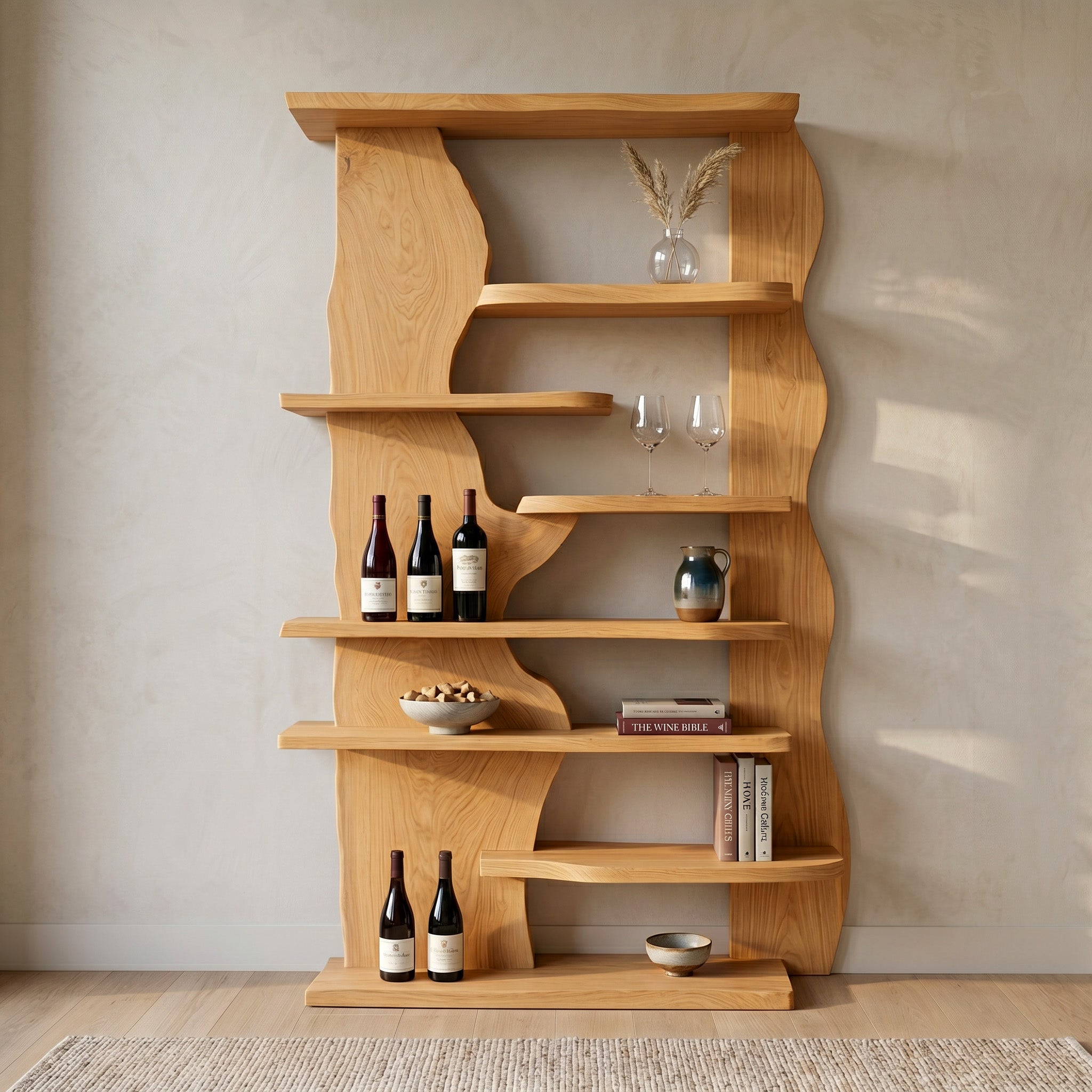 Organic Live Edge Wooden Standing Shelf For Living Room RTTHHNSS016
