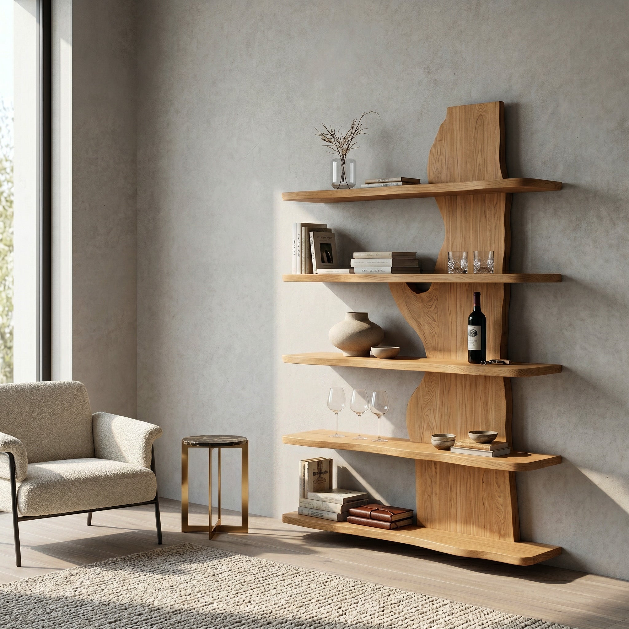 Handcrafted Natural Wood Standing Shelf For Home Storage RTTHHNSS019