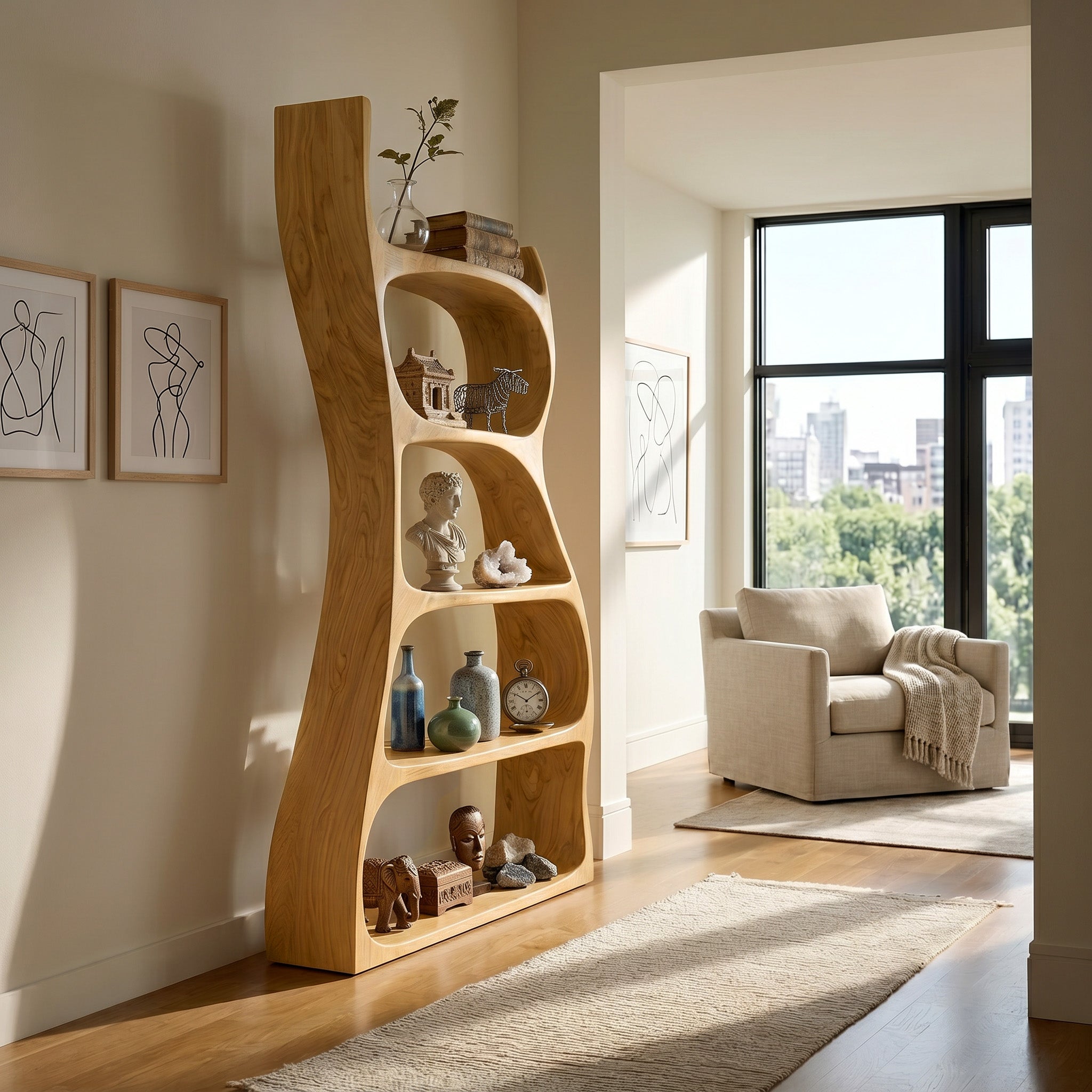 Elegant Natural Wood Standing Shelf For Entryway Display Decor RTTHHNSS030