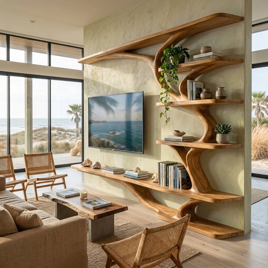 Modern Wood Wall Mounted TV Shelf For Home Style RTTHHNTVC098