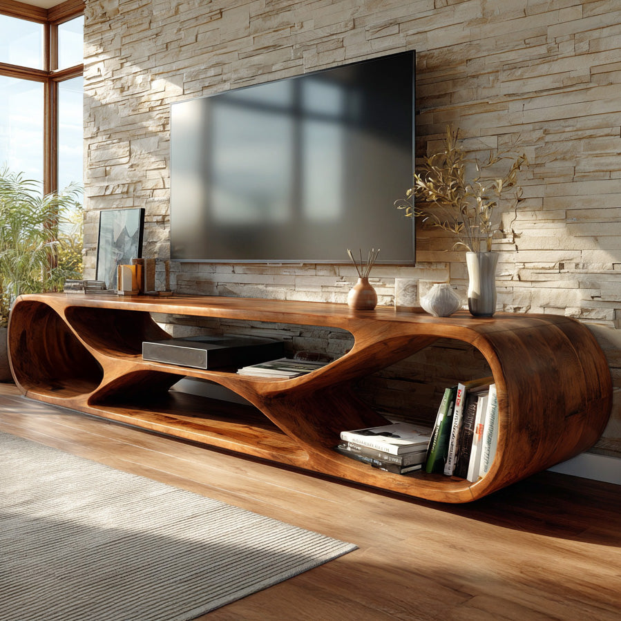 Contemporary Curved Wood TV Stand For Modern Living Room RTTHHNTVC088