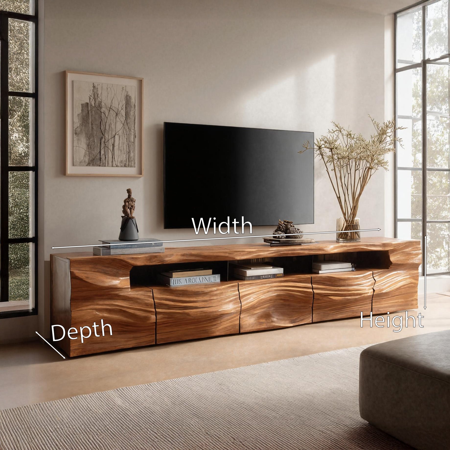 Modern Sculptural TV Console With Drawers For Living Room SITHHNTVC019