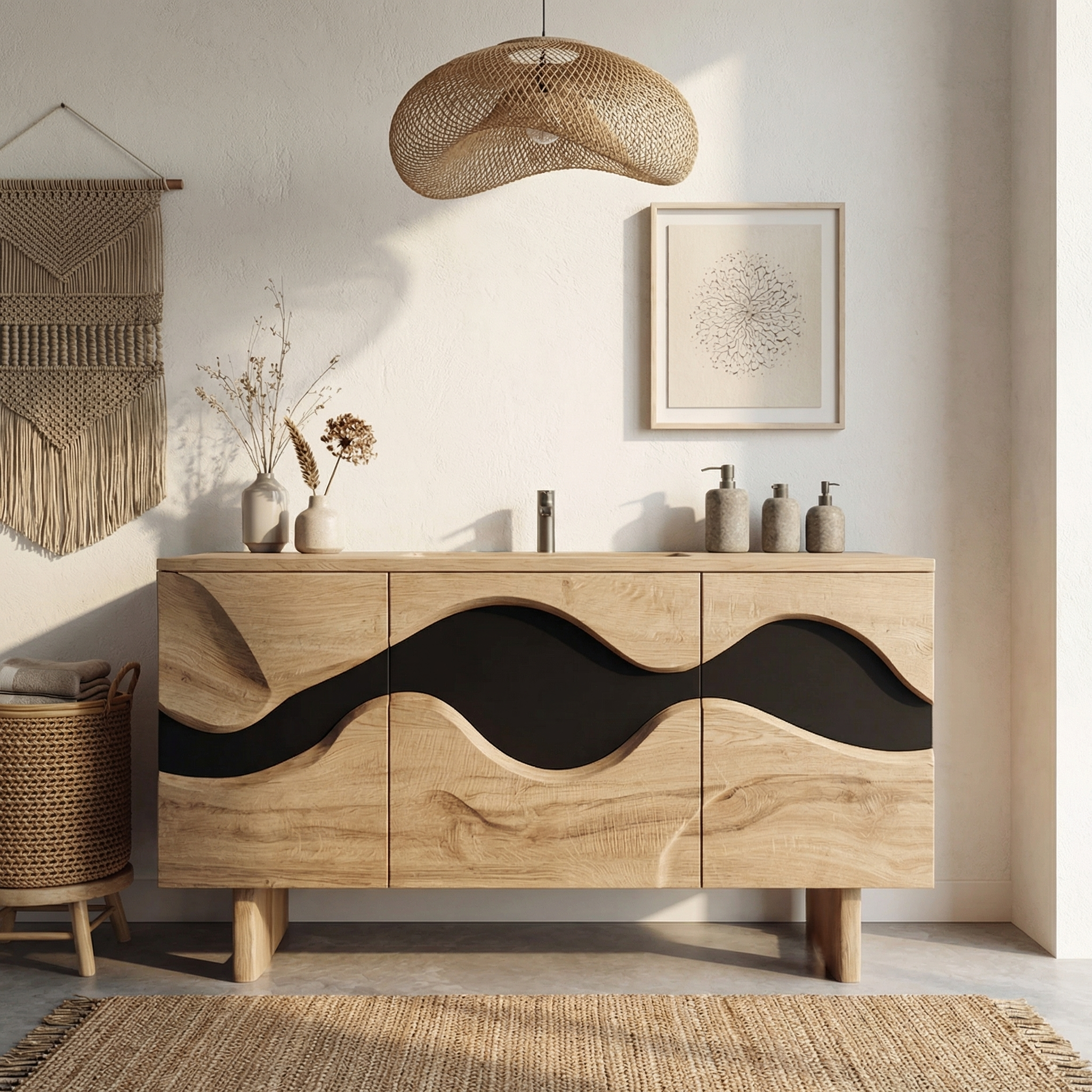 Sculptural Wave Bathroom Vanity Solid Wood Curved Front Cabinet Design Bathroom And Vanity Space SINLHABCT017
