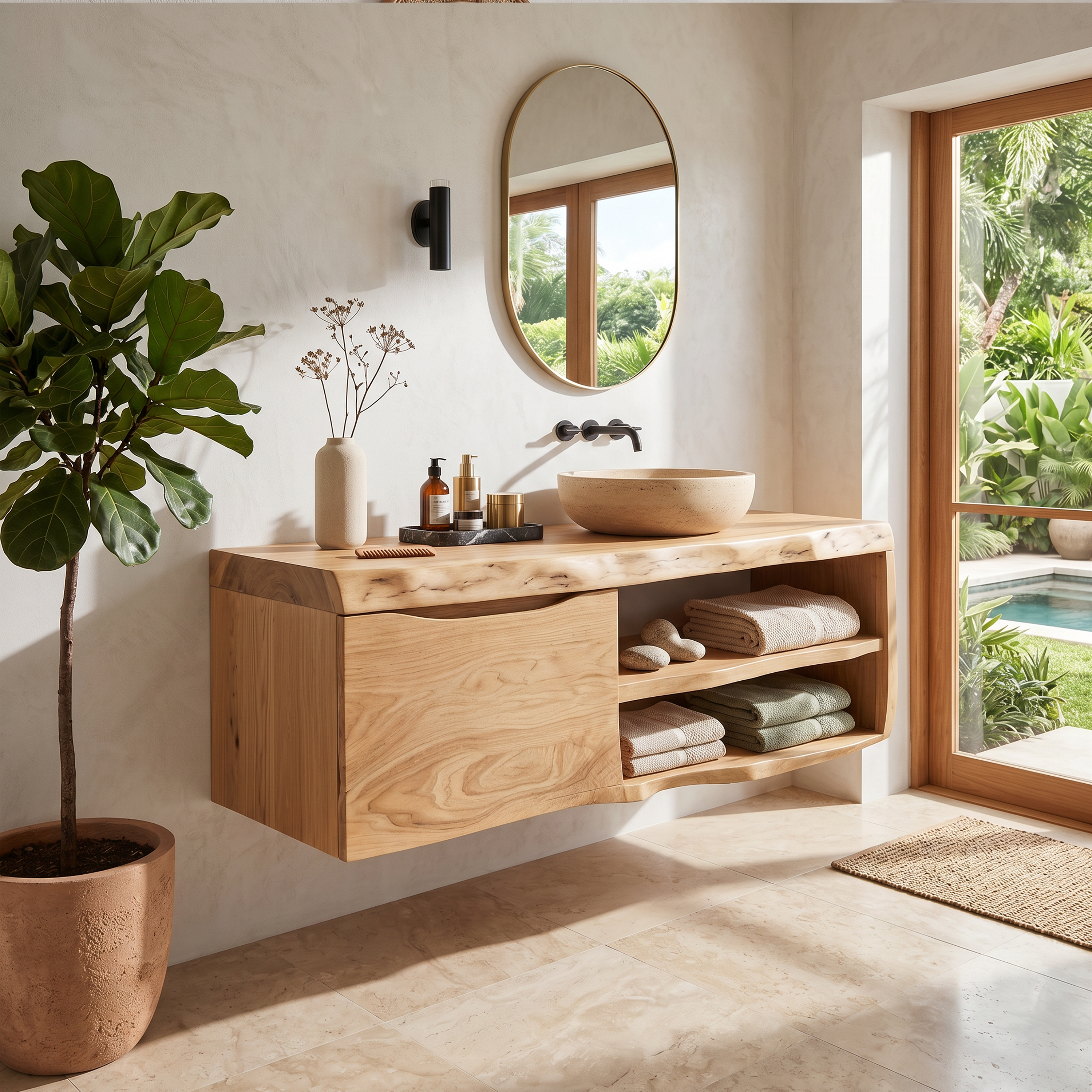 Organic Floating Bathroom Vanity Tropical Spa Retreat SILDTTRBRV190