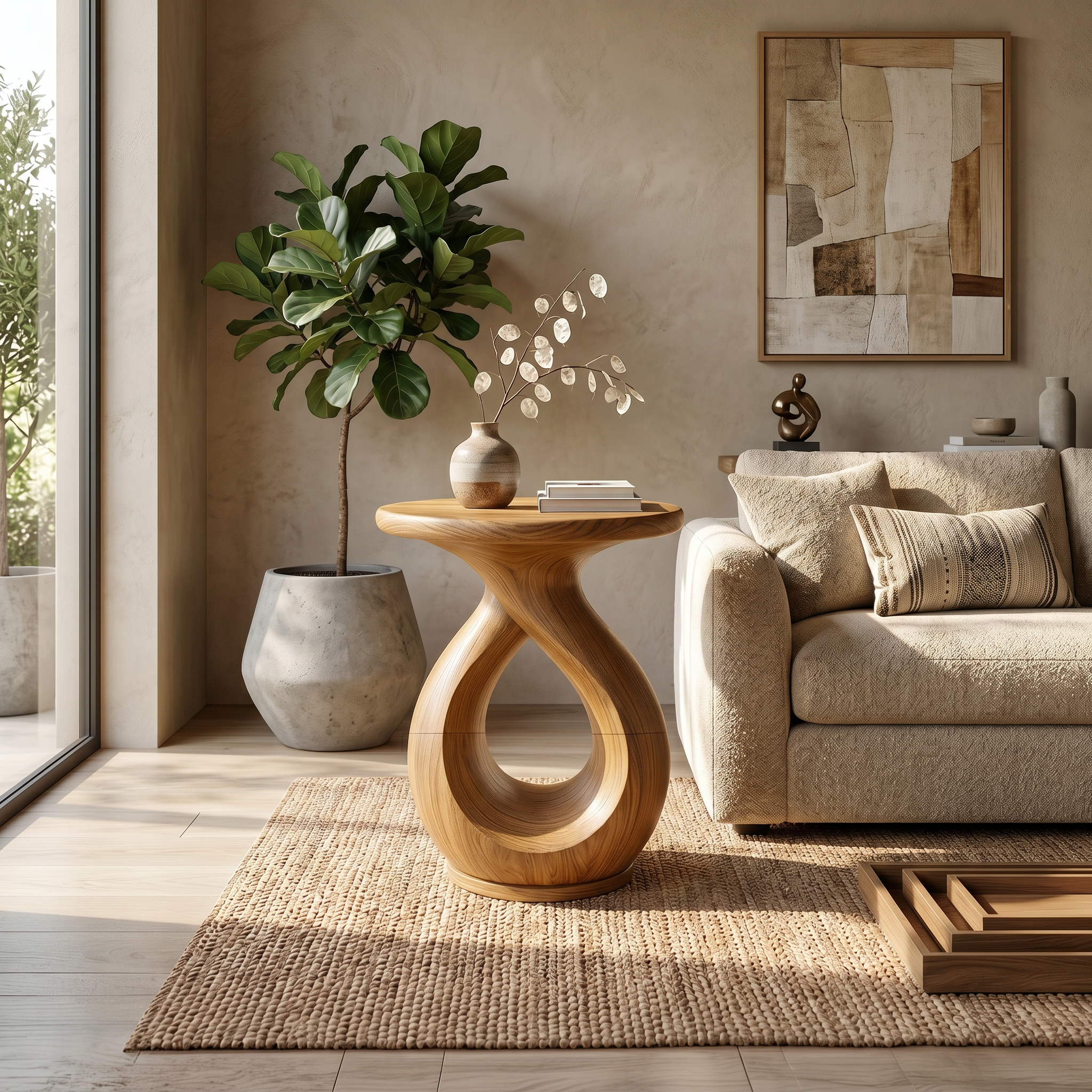 Japandi Twisted Side Table Contemporary Reading Nook SILDTTRSTA032