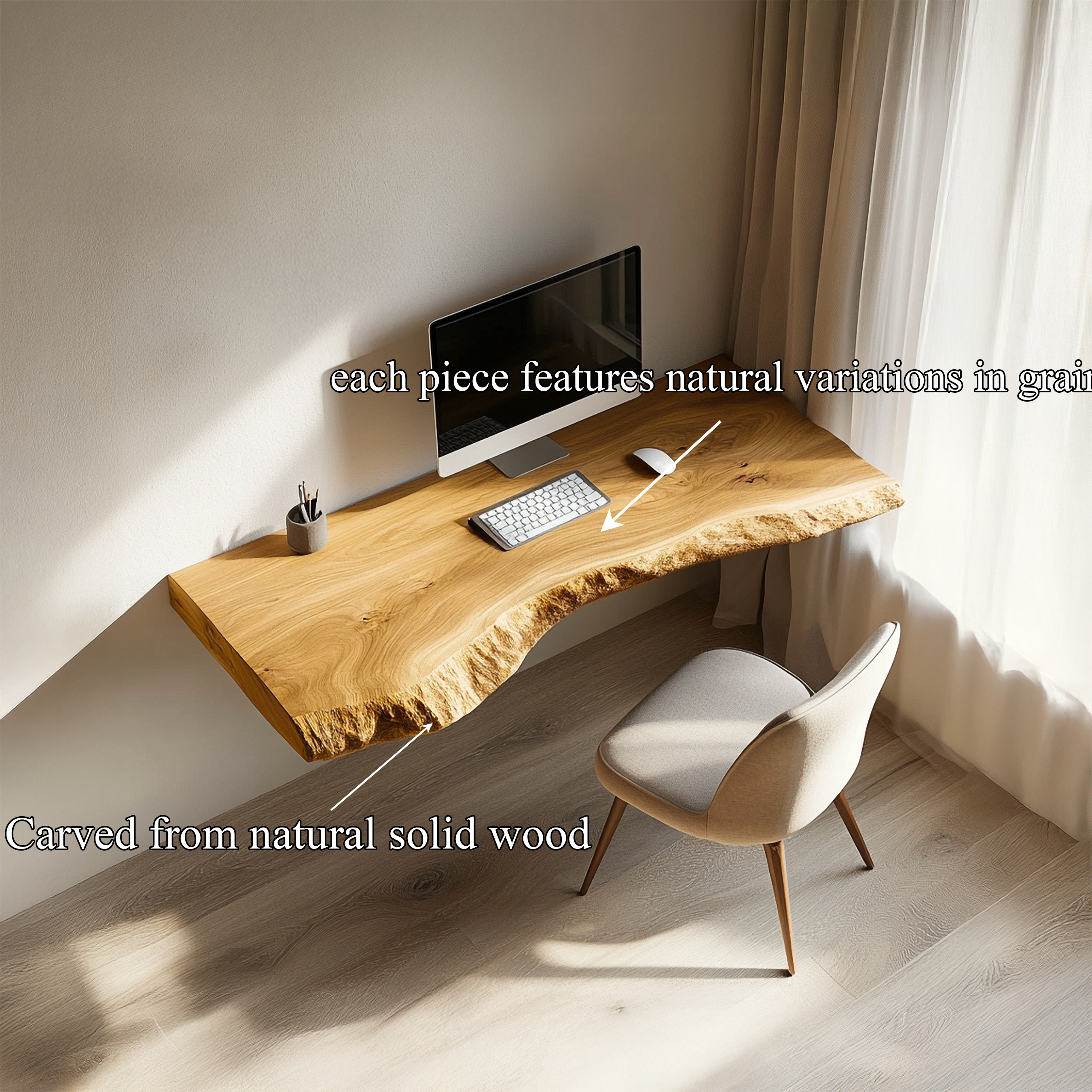 Rustic Minimal Wall Mounted Writing Desk Solid Wood Study Room Interior Space Saving SINLSAFL432