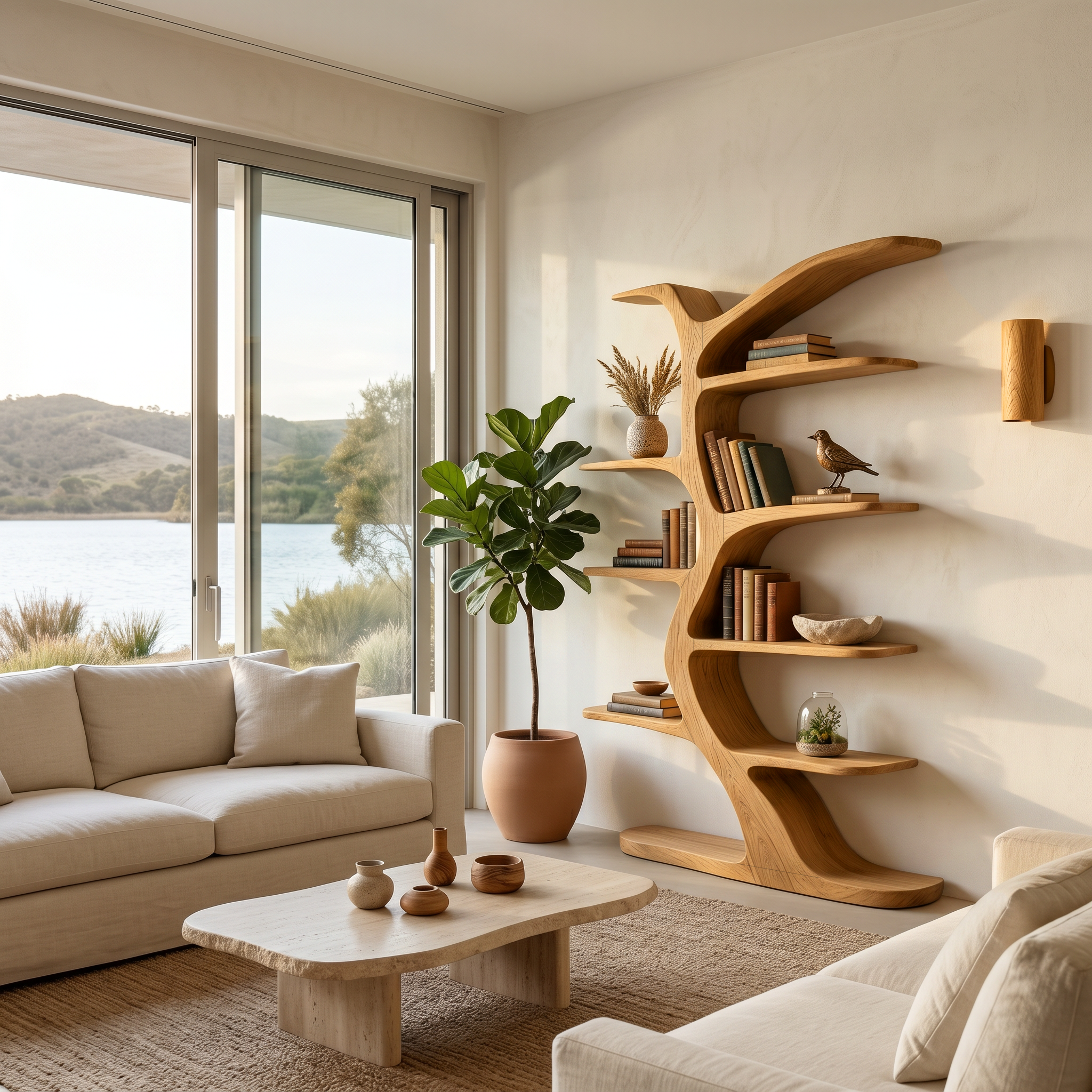 Modern Bookshelf Tree Inspired Curved Design For Living Room RTTHTTBS062