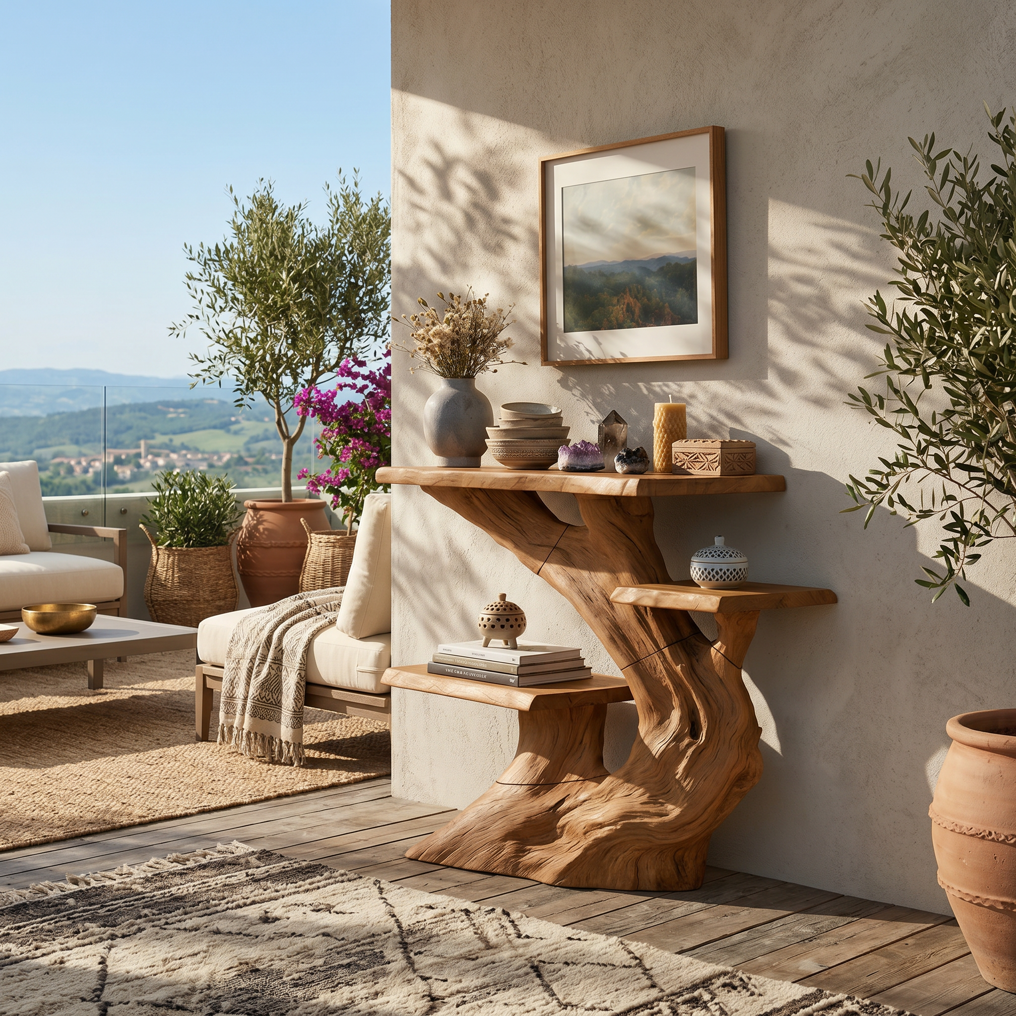 Mountain Charcoal Wood Console Shelf For Patio Styling SILDTTRCS061