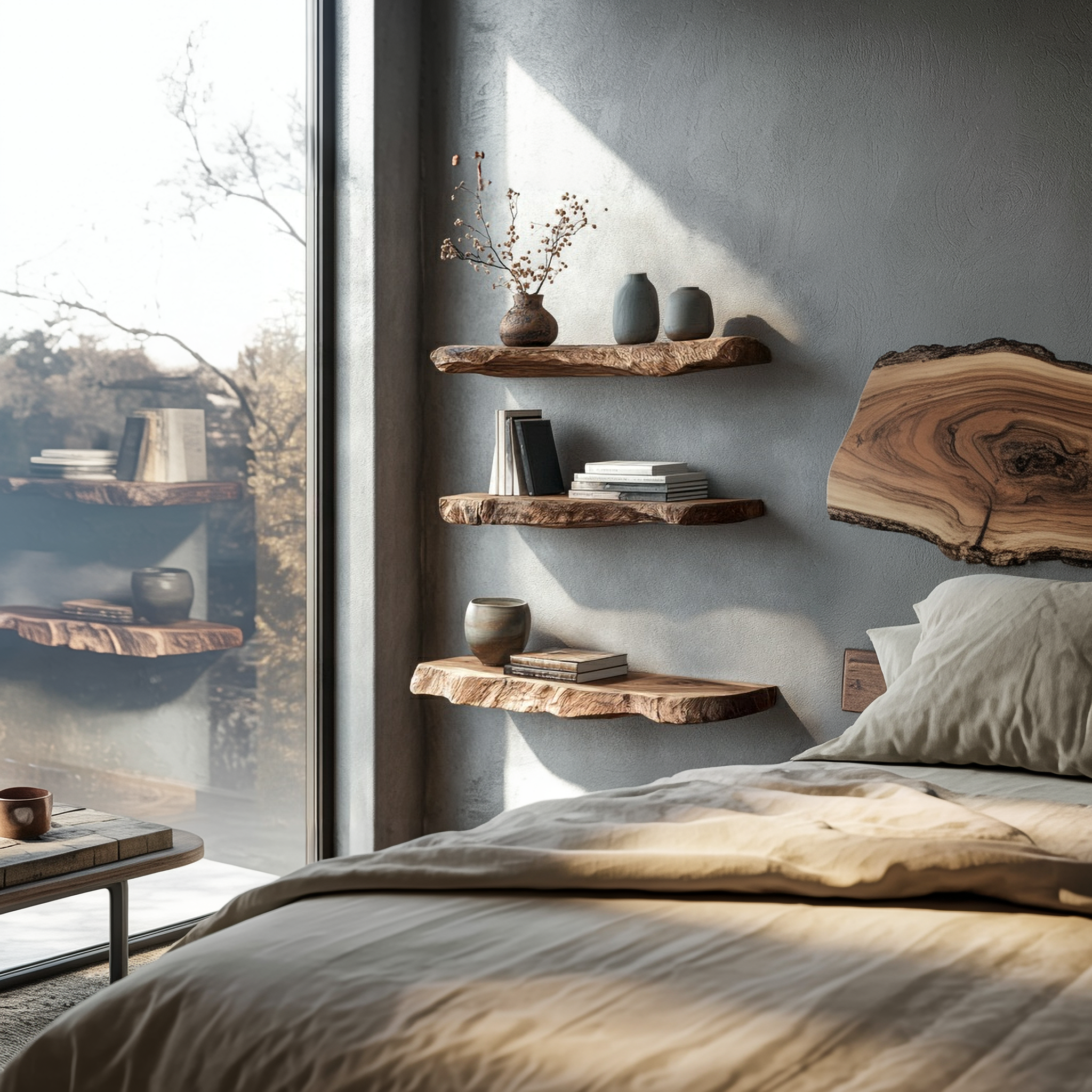 Rustic Organic Floating Shelf For Living Room Or Bedroom Wall SINLSAFL468