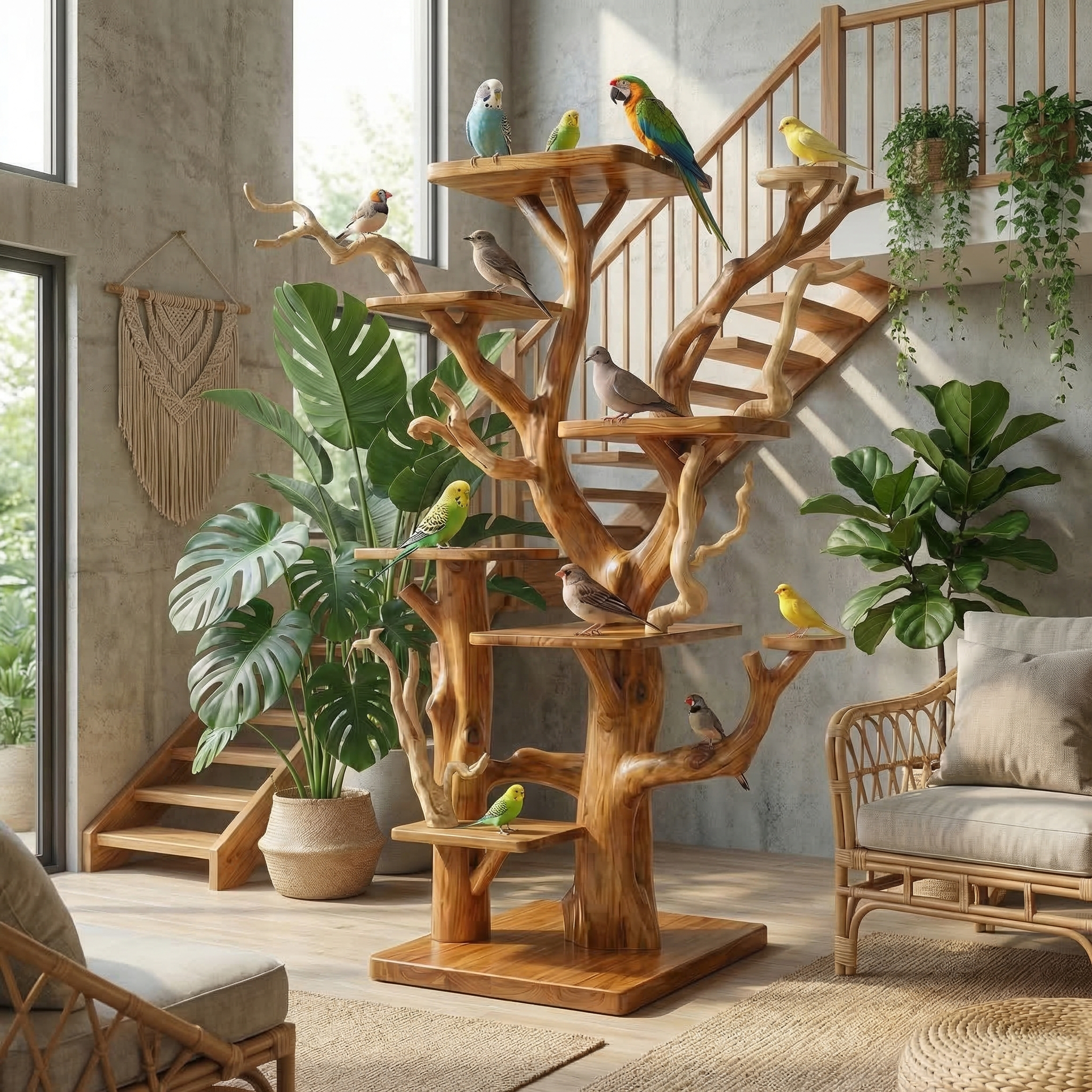 Rustic Bird Perch Stand For Living Room Or Bedroom SINLSATT128