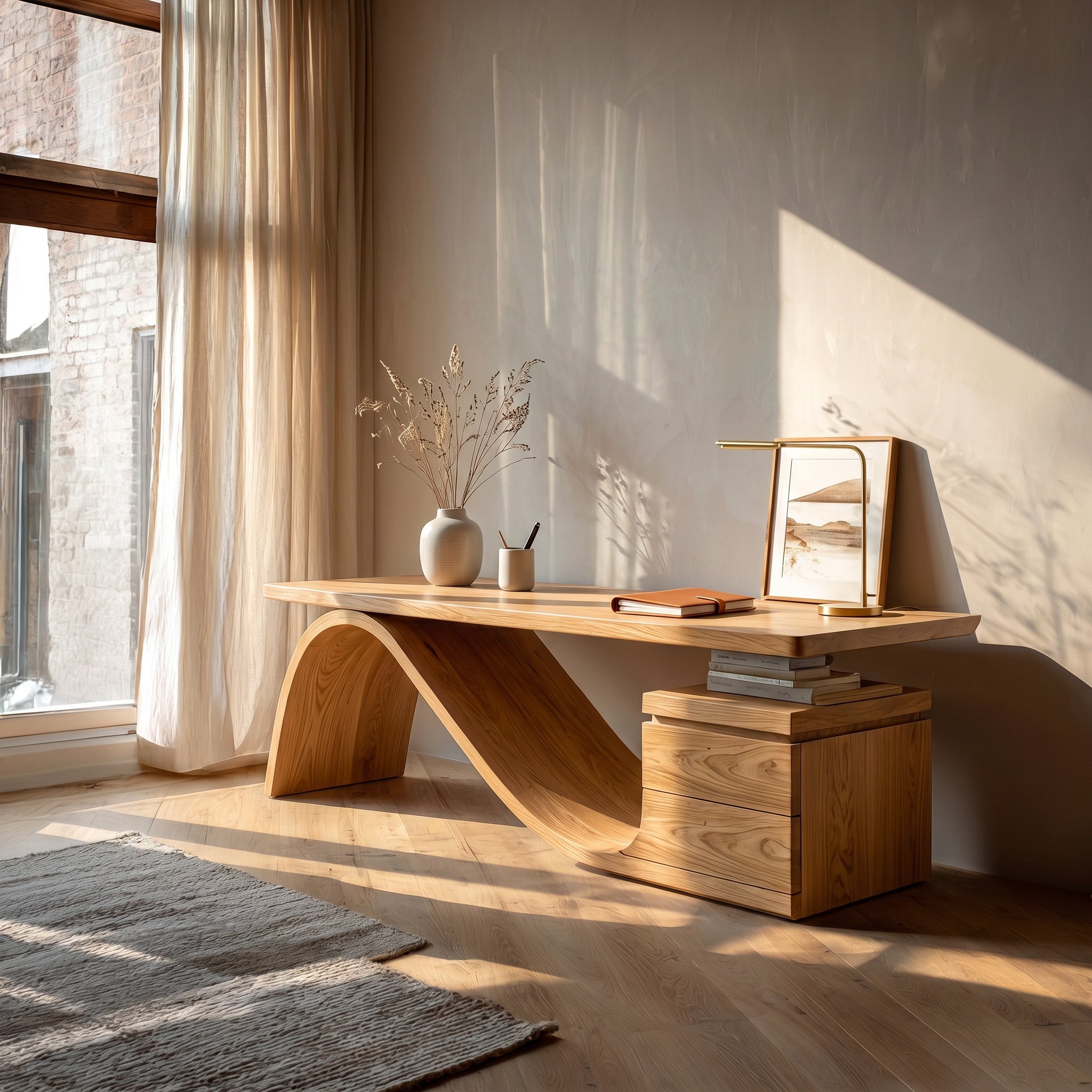 Organic Wooden Desk With Undulating Base For Home Office RTTHHNDE113