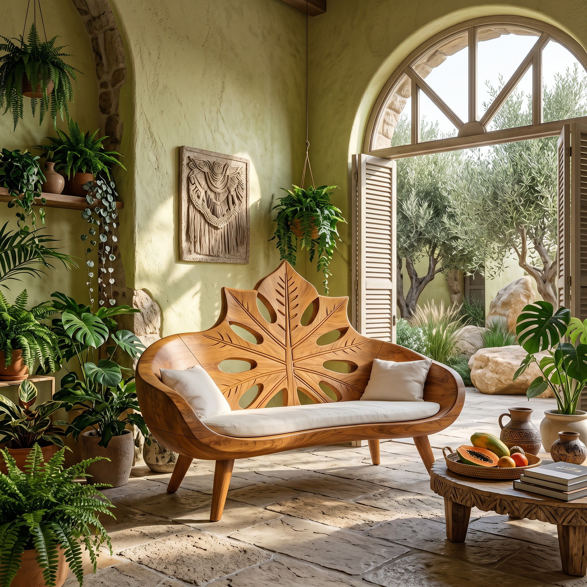 Contemporary Sunburst Leaf Back Bench For Lounge Interior Space SILDTTNBEN006