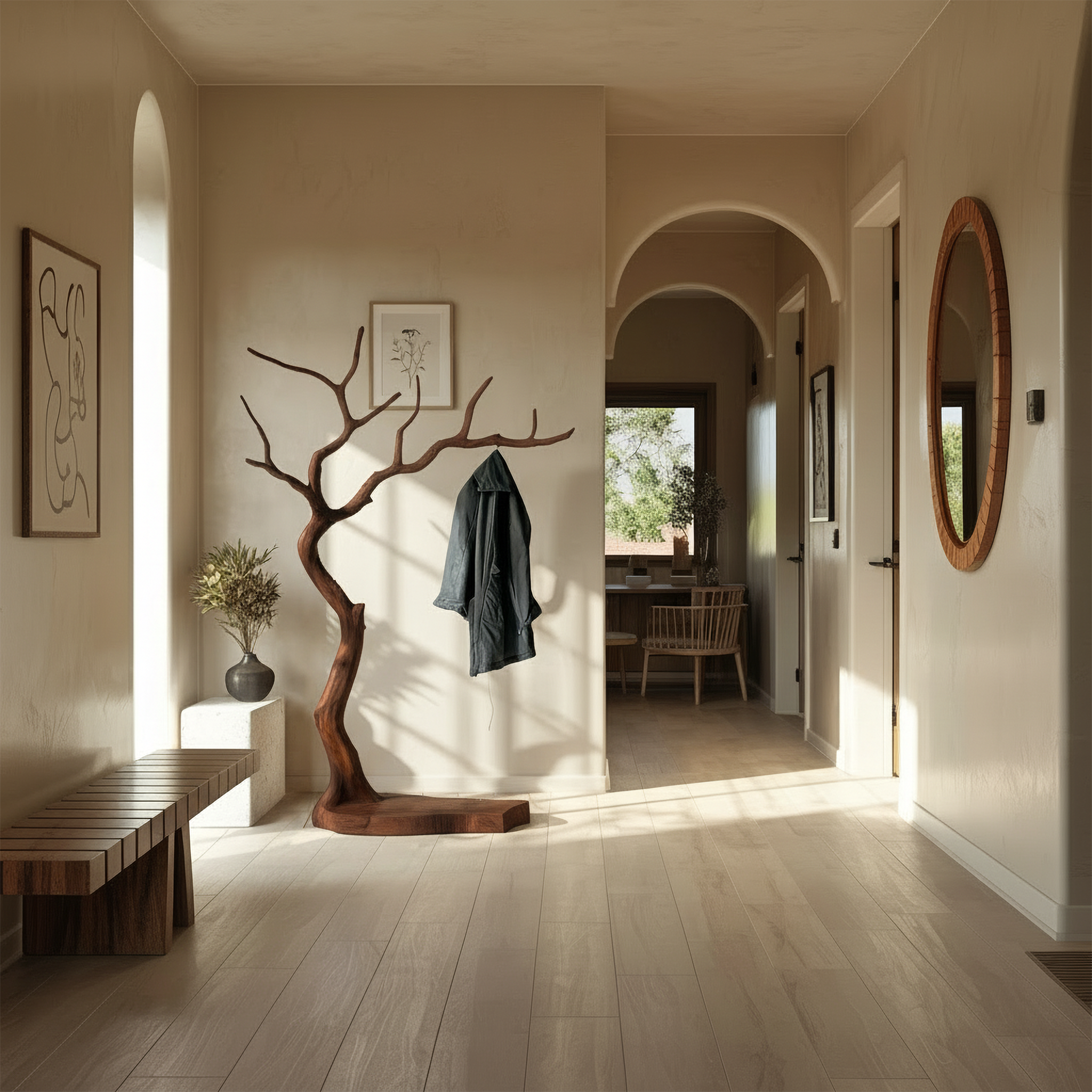 Rustic Sculptural Tree Coat Rack For Entryway And Living Room SINLSATCR096