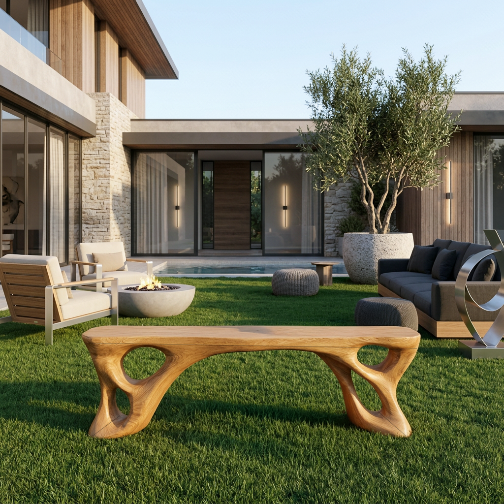 Sculptural Bench With Carved Design For Entryway SITHTTCHR049