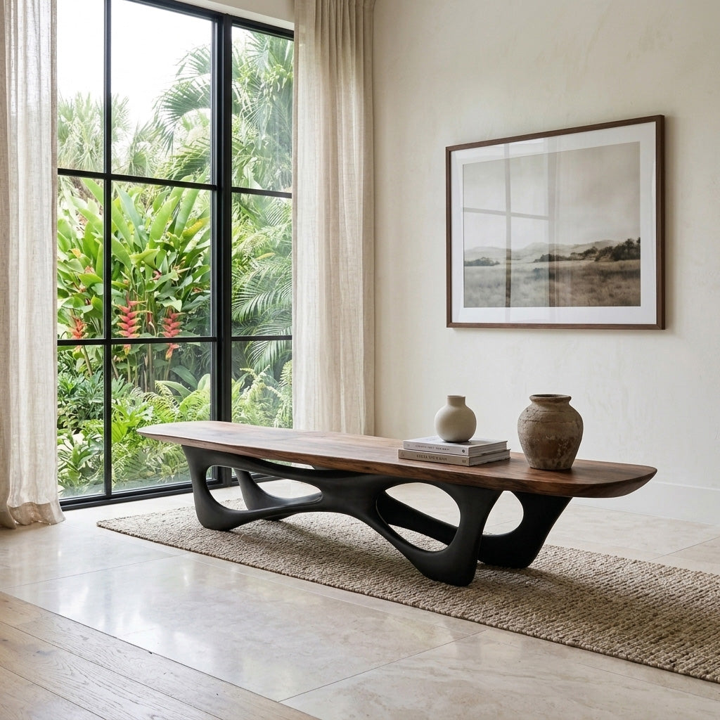 Curved Wooden Statement Bench For Modern Apartment RTTHHNCHR158