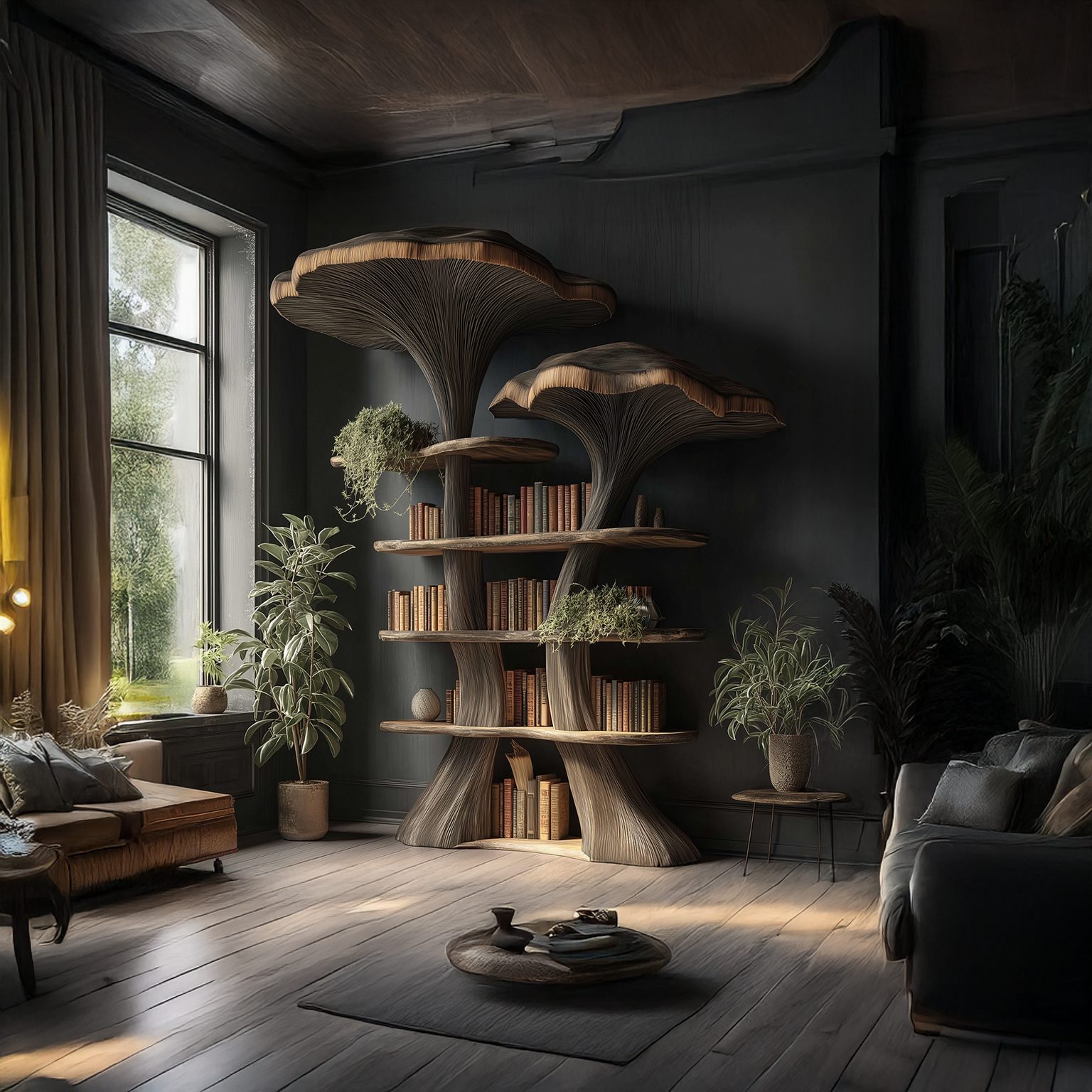 Mushroom Tree Bookshelf Wooden Nature Inspired Fantasy Gift SINLSATB184
