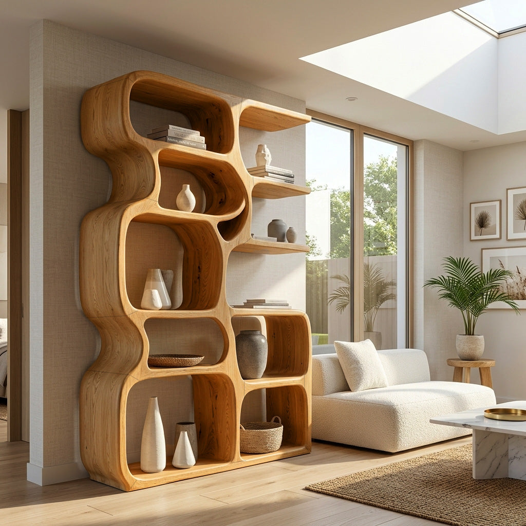 Minimalist Artistic Natural Wood Bookshelf For Living Room RTTHHNBS164