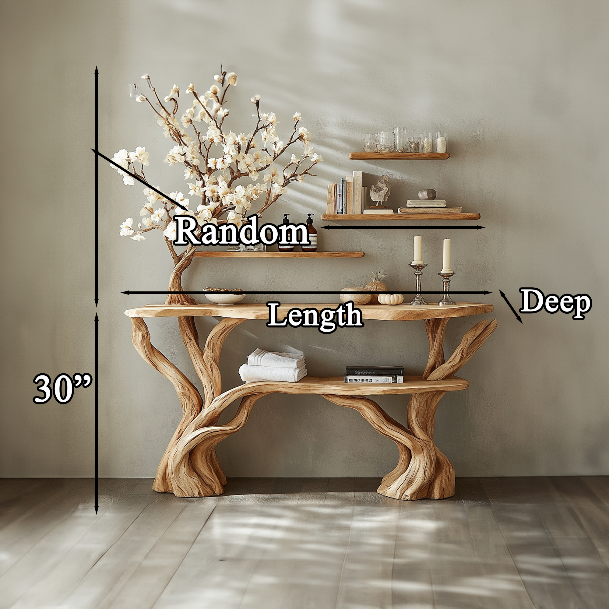 Narrow Console Table With Tree Branch Bookshelf SINLCS041