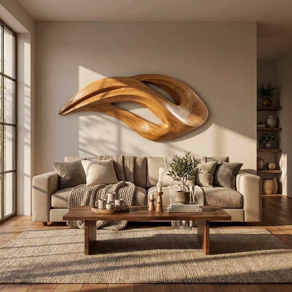 Contemporary Wood Wall Art With Unique Carved For Living Room RTTHHNWA178