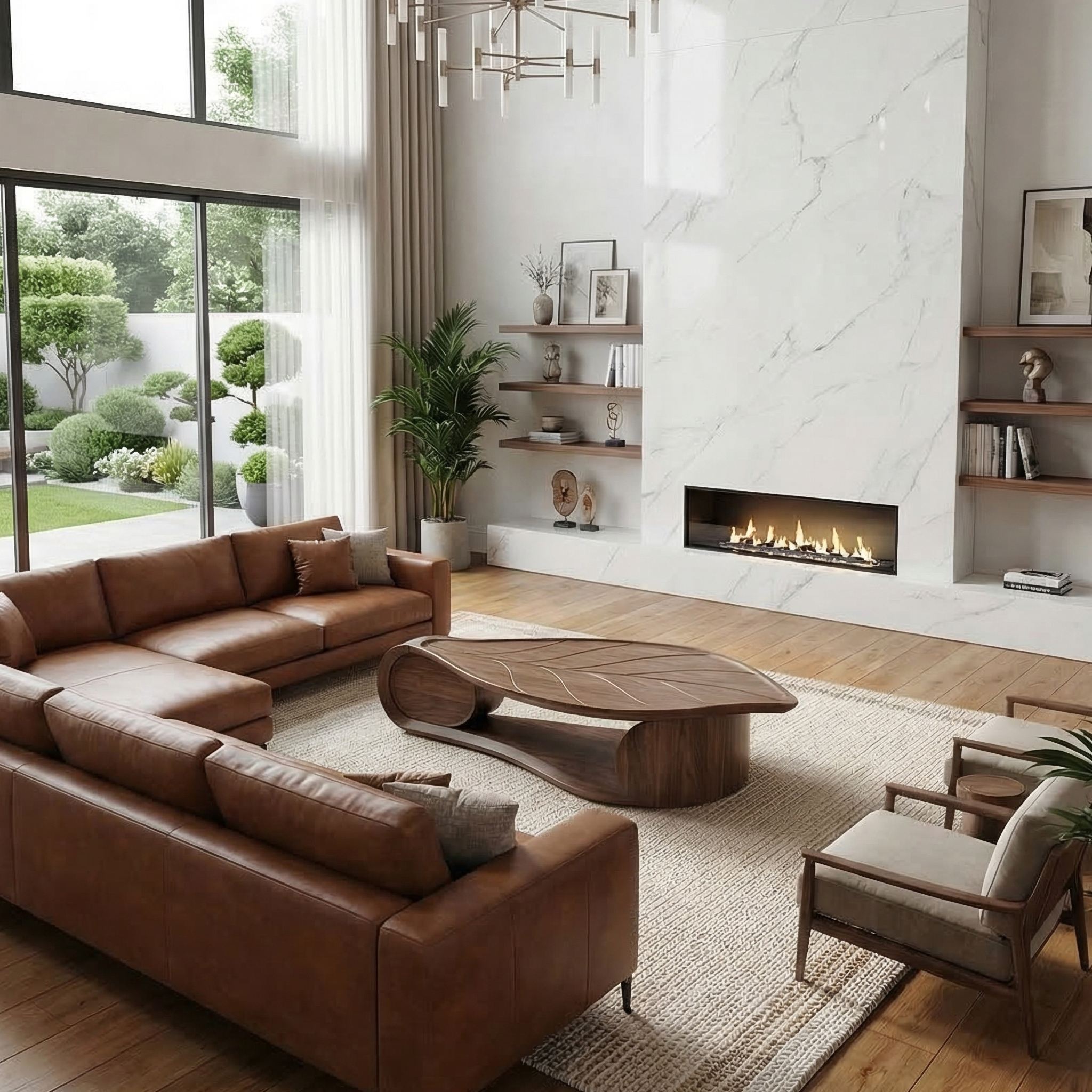 Organic Sculptural Coffee Table Solid Wood Living Room SINLSACF332