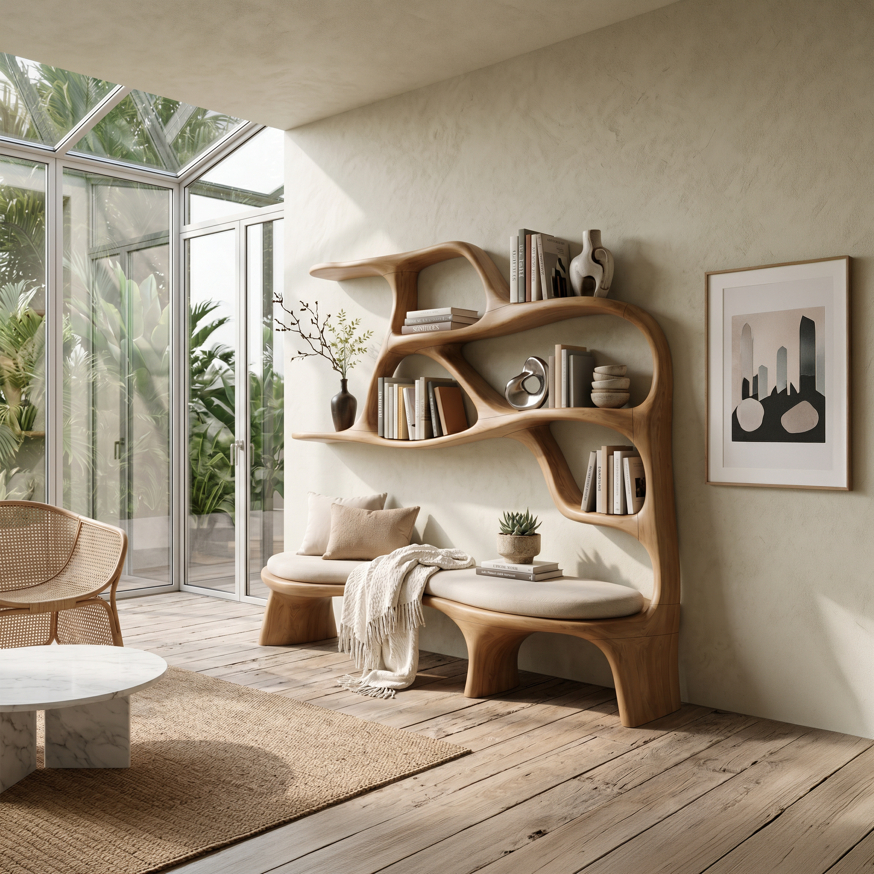 Minimalist Window Seat Bookcase For Modern Bedroom SILDTTNBS058