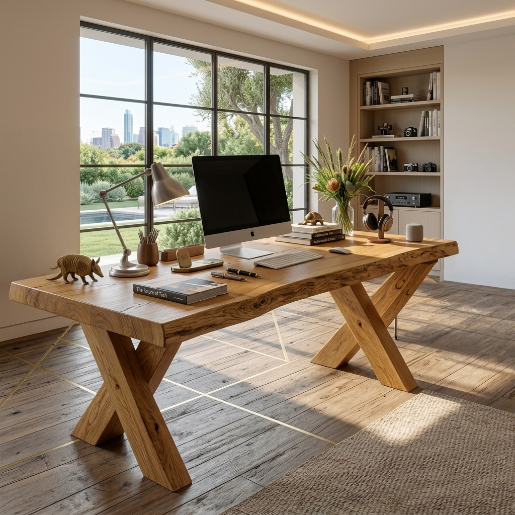 Rustic Live Edge Desk With X Legs For Home Office SITHTTDE035
