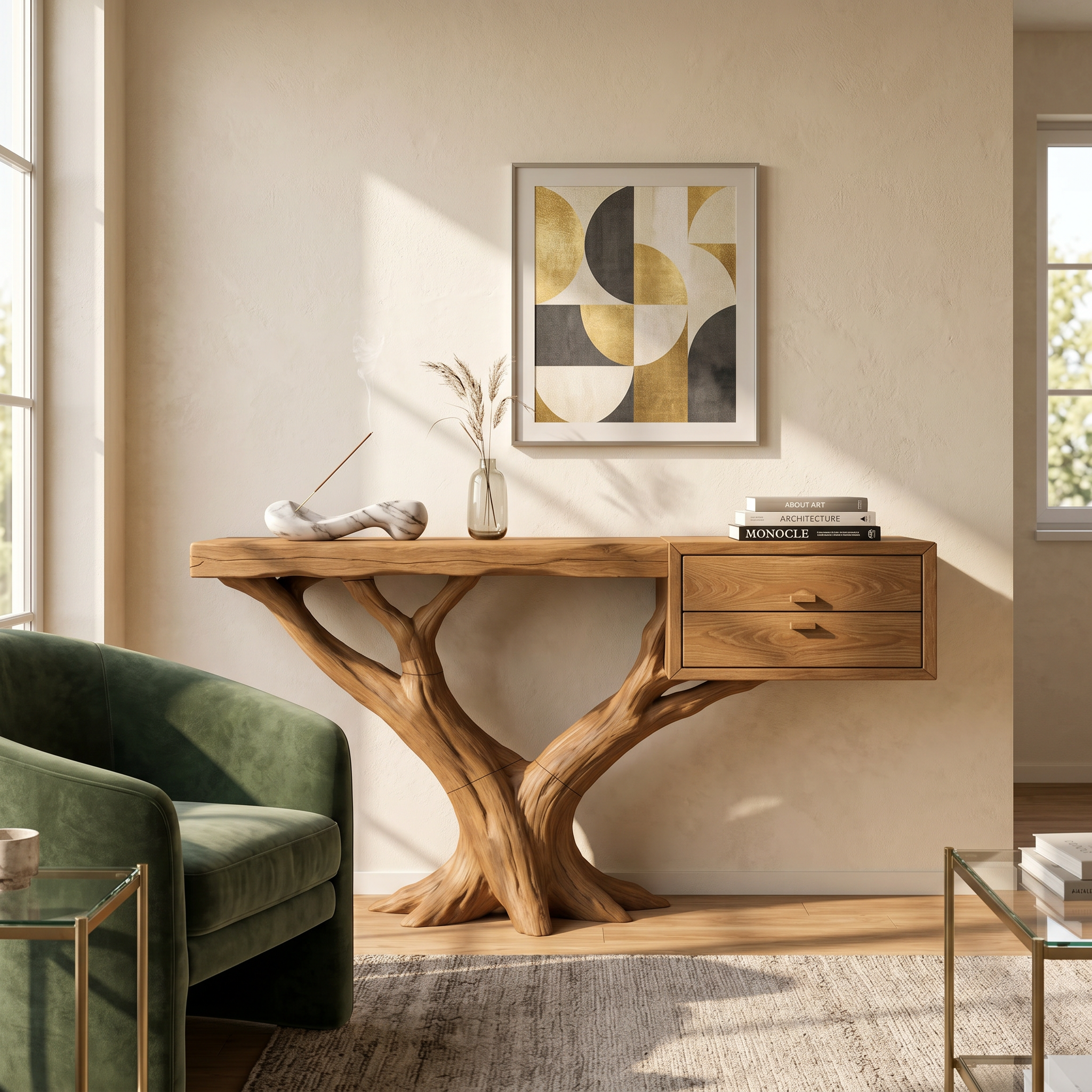 Contemporary Floating Tree Console Table Modern Hallway SILDTTRCS094