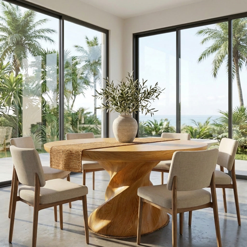 Contemporary Round Dining Table With Twisted Base For Dining Room RTTHHNDN062