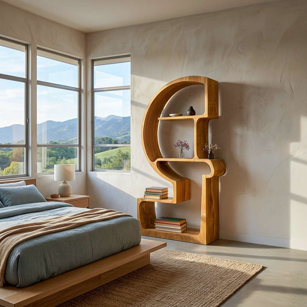 Artistic Wooden Bookshelf With Unique Curved Structure For Home RTTHTTBS127