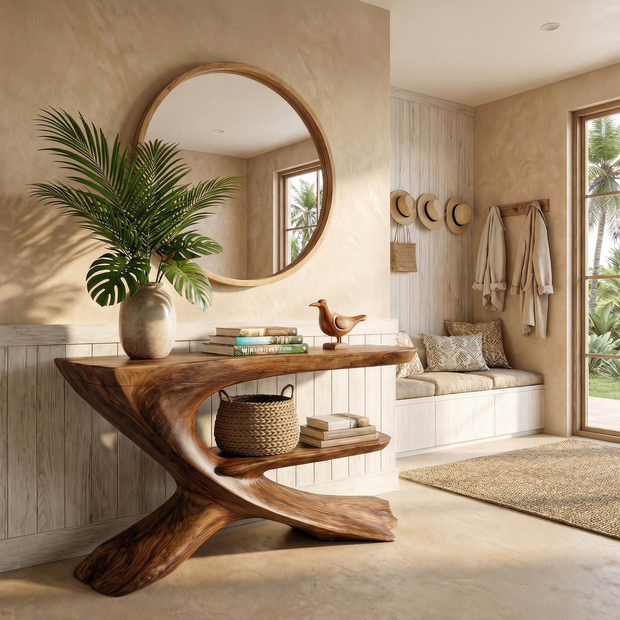 Organic Console Table Natural Wood Entryway Living Room SINLKICS535