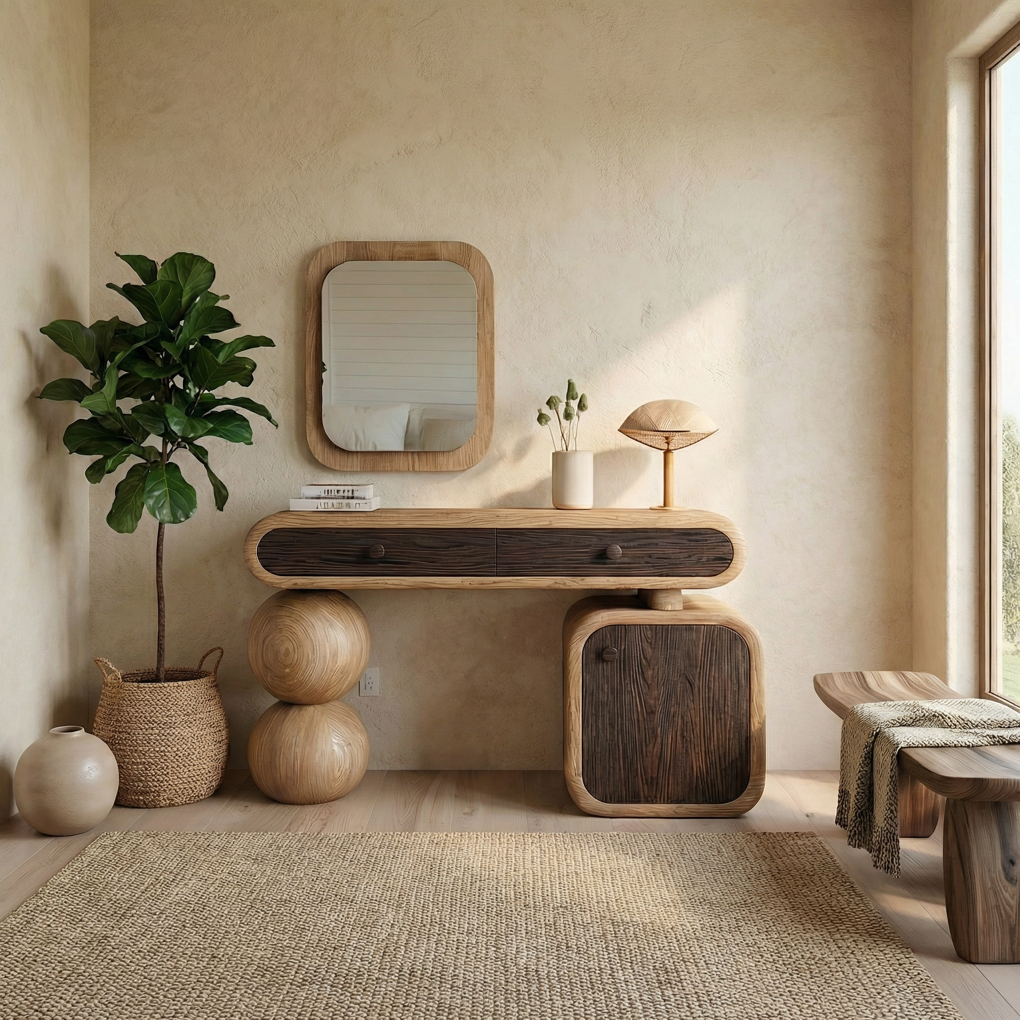 Organic Modern Wooden Dressing Table Bedroom Or Vanity Area SINLSABDT047