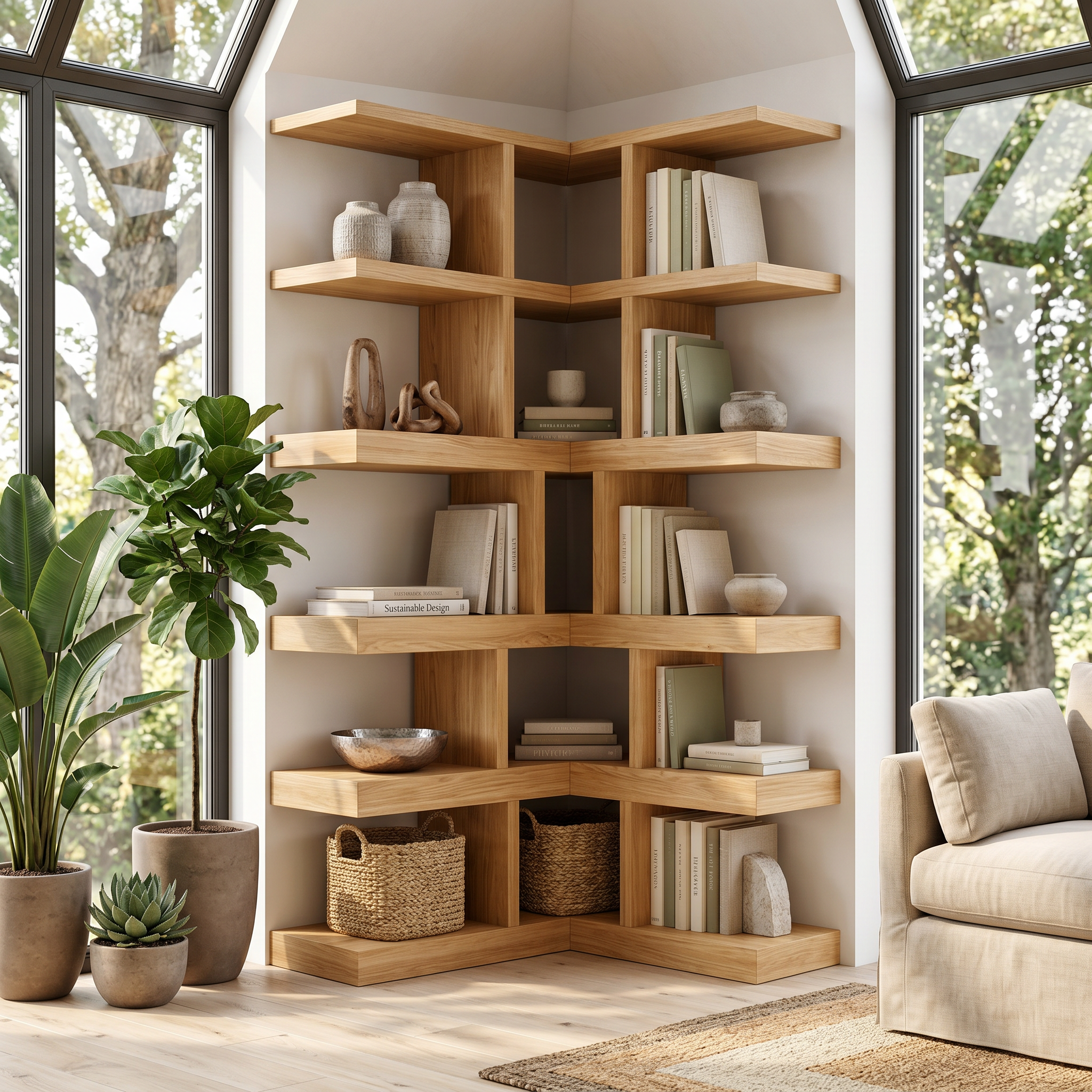 Contemporary Corner Bookcase For Modern Living Room SILDTTNBS055