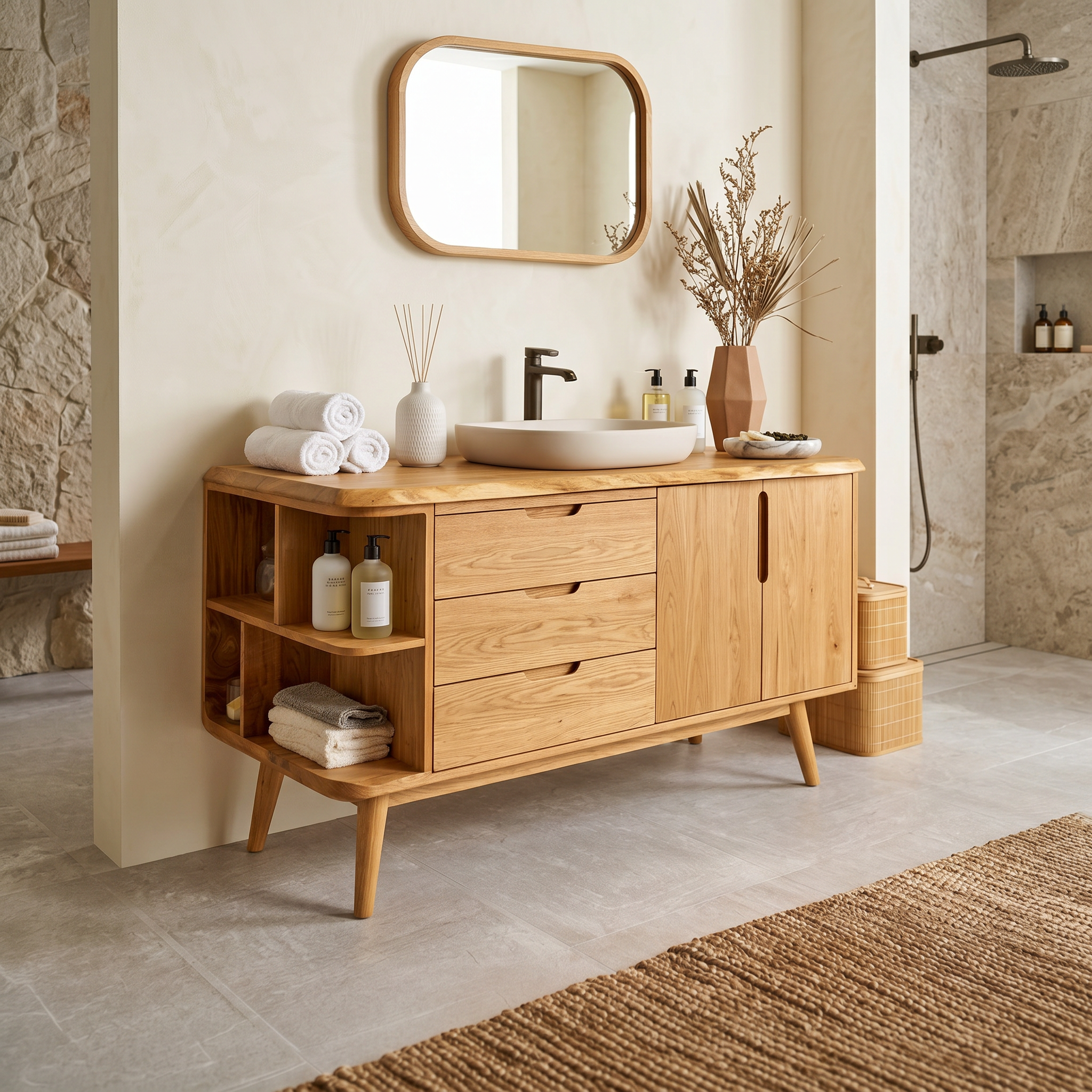 Resort Style Wood Double Vanity For Villa Bathroom SILDTTRBRV158