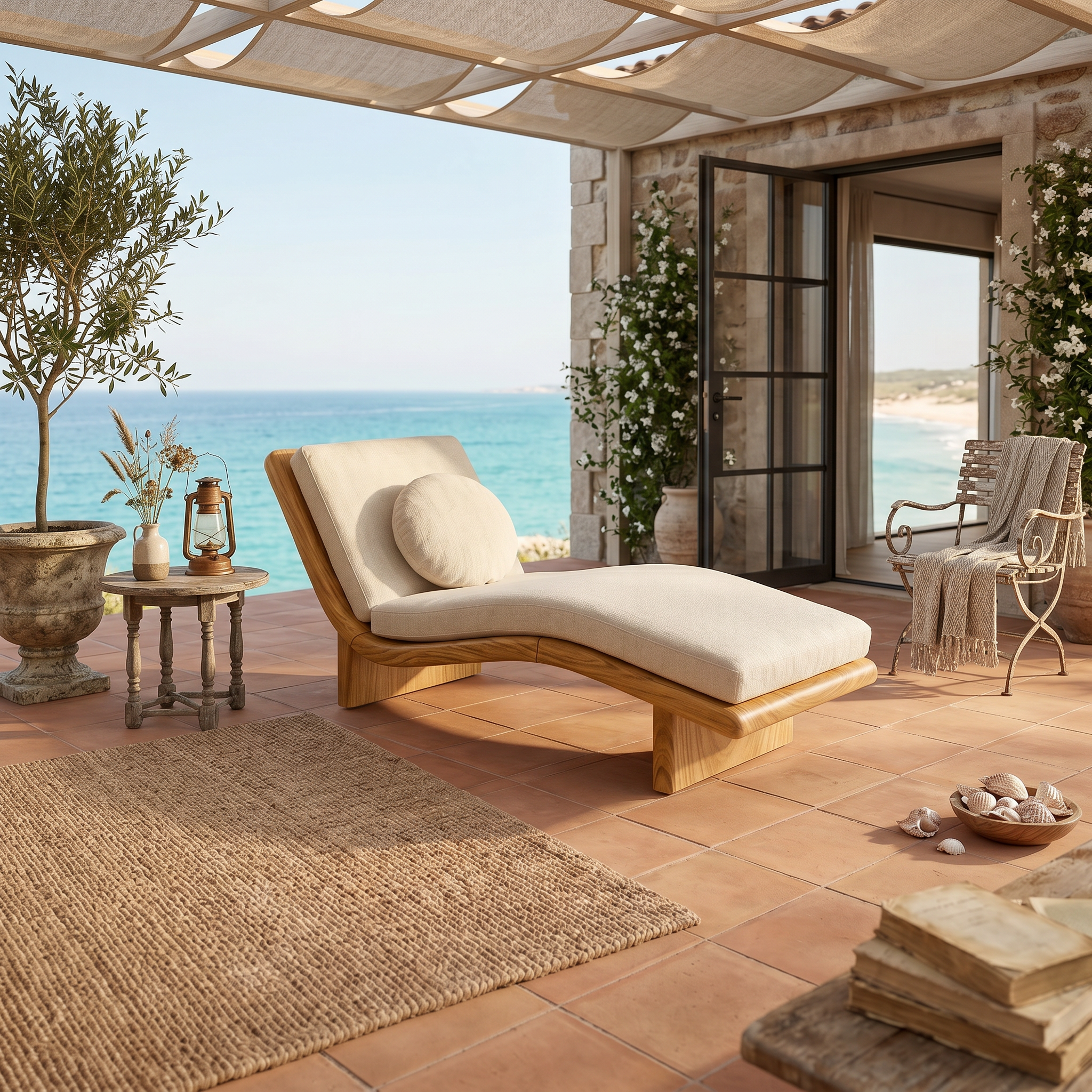 Minimalist Walnut Chaise Lounge Serene Coastal Retreat Living Space SILDTTRDB005