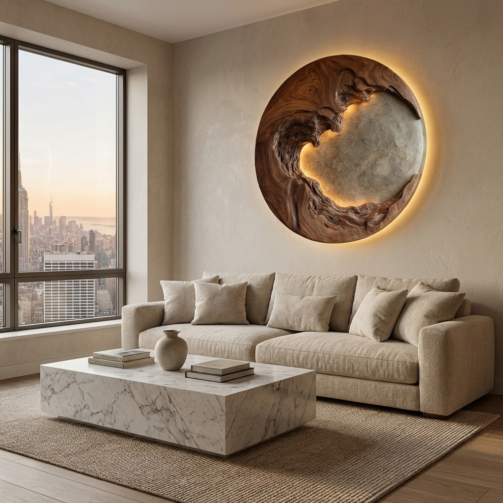 Organic Modern Round Wood Wall Art For Living Room RTTHHNWA168