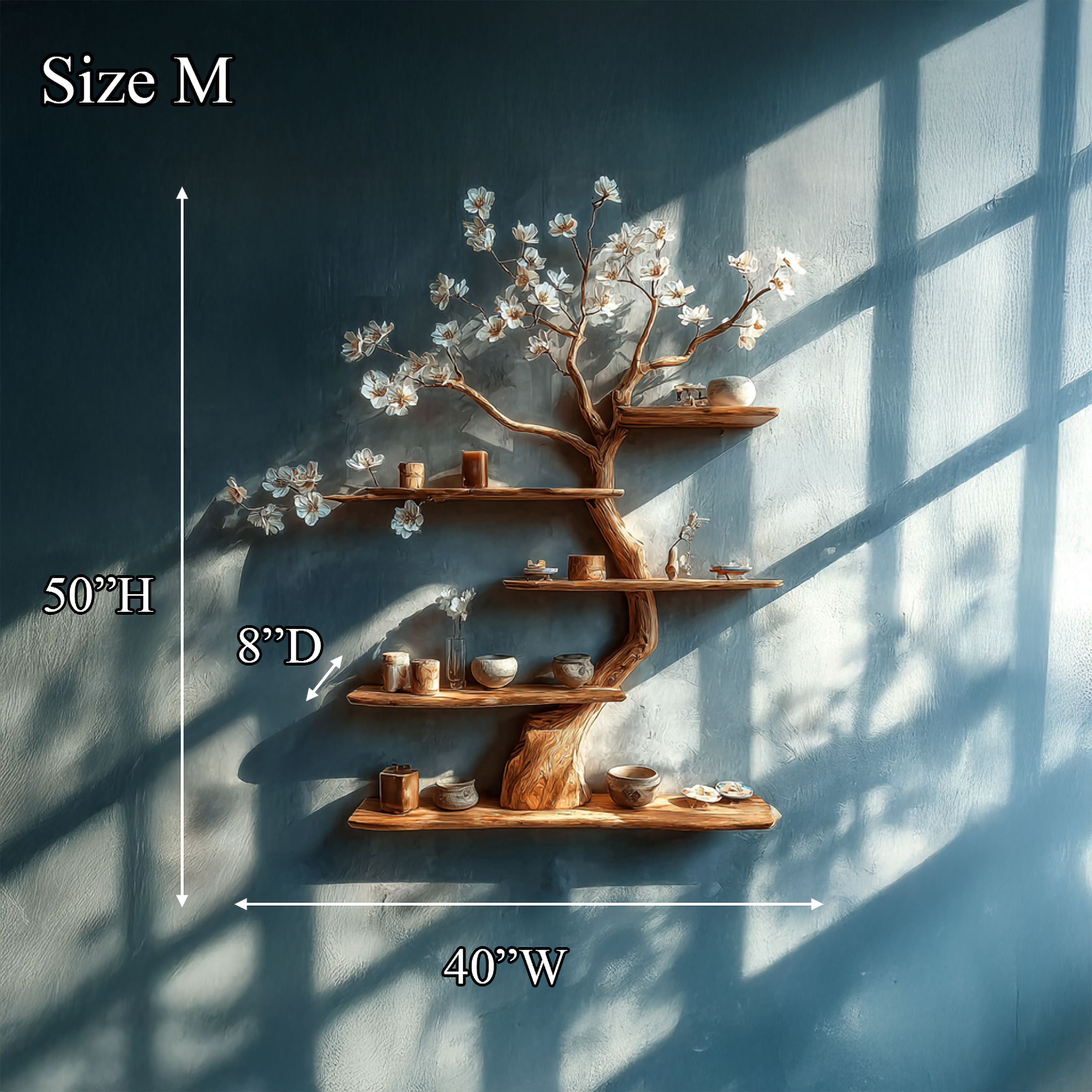 Rustic Wooden Tree Shelf Solid Wood Wall Accent Home Decor SINLSATBS077