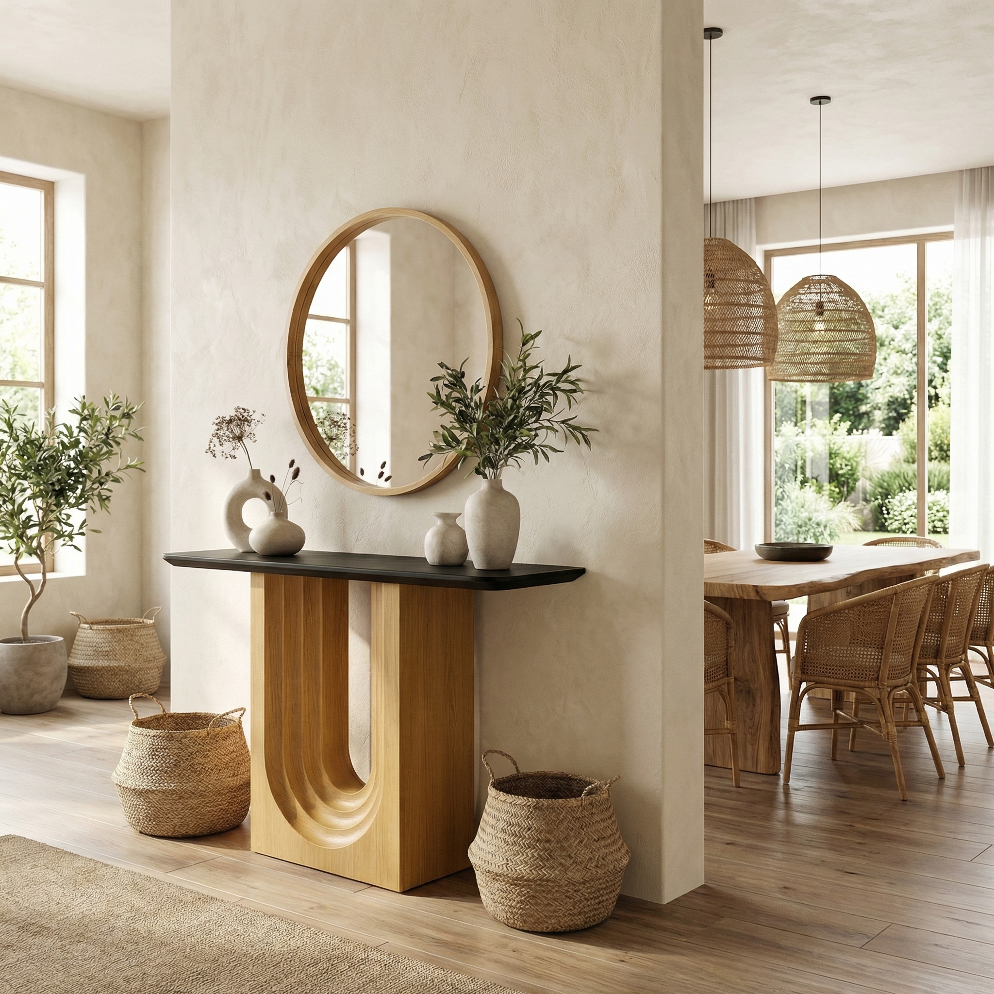 Modern Organic Console Table Solid Wood Entryway Living Room Hallway SINLSACS522