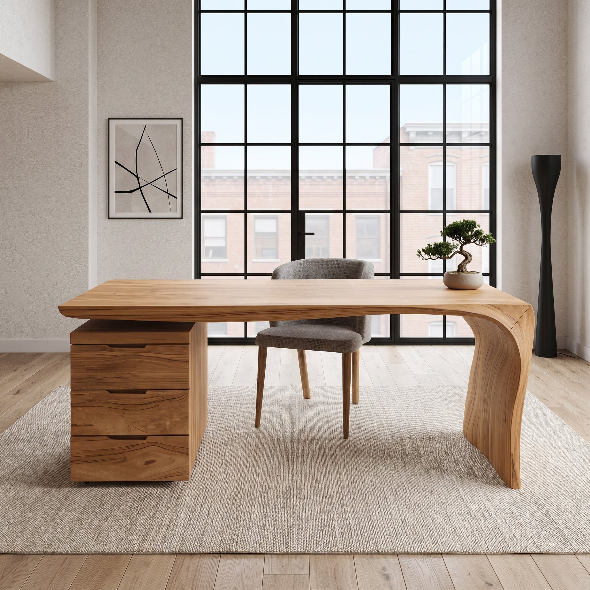 Modern Carved Desk Curved Leg With Drawer Cabinet For Workspace RTTHHNDE079