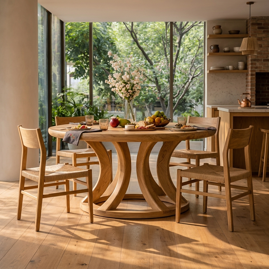 Contemporary Round Dining Table With Curved Unique Base For Dining RTTHTTDN053