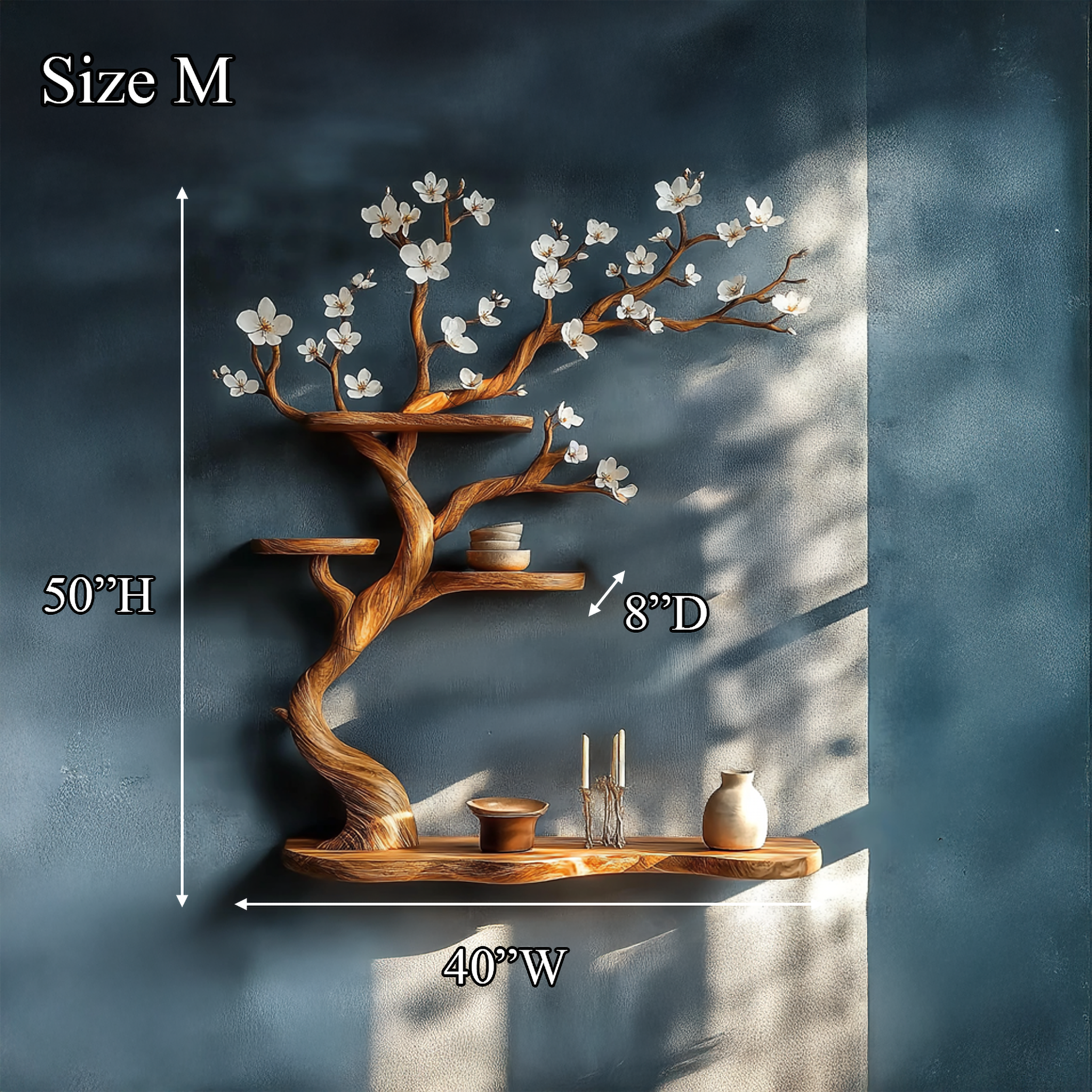 Rustic Tree Branch Shelf Solid Wood Floating Wall Decor SINLSATBS076