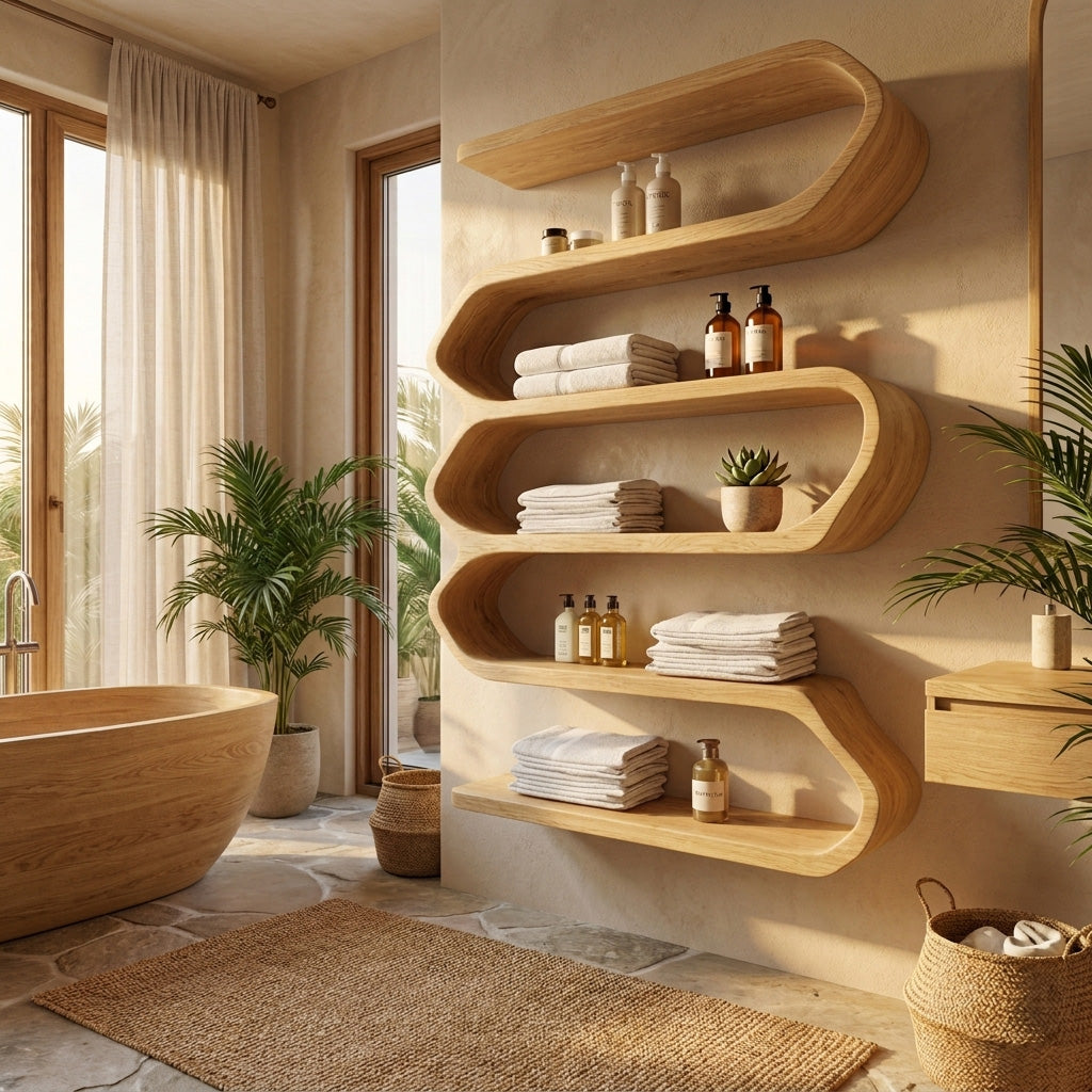 Organic Natural Wood Bathroom Shelf For Spa Style RTTHHNBAS029