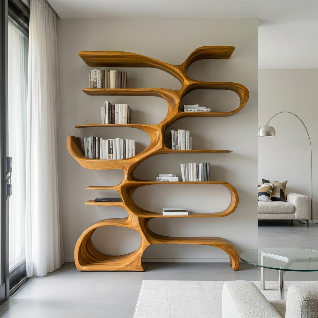 Sculptural Wooden Bookcase For Modern Living Room Storage RTTHHNBS157