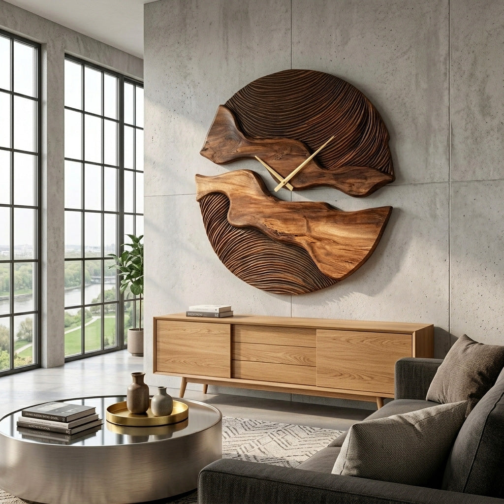 Organic Wooden Wall Clock With Unique Form For Living Room RTTHHNWAC025