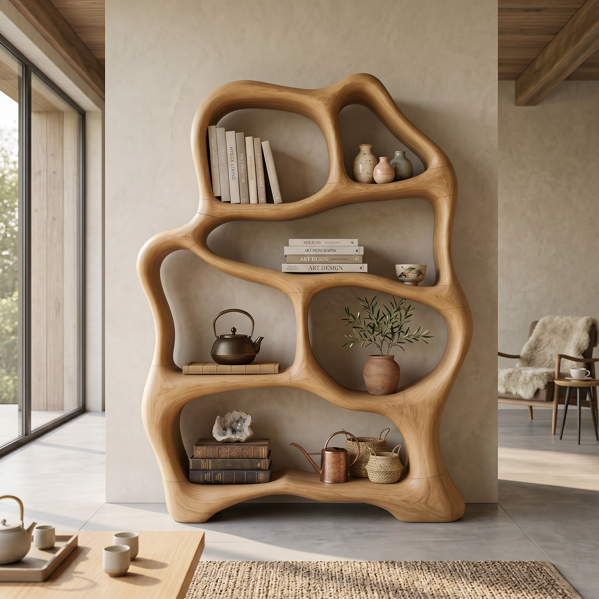 Organic Flow Bookcase For Cozy Reading Corner SILDTTNBS036