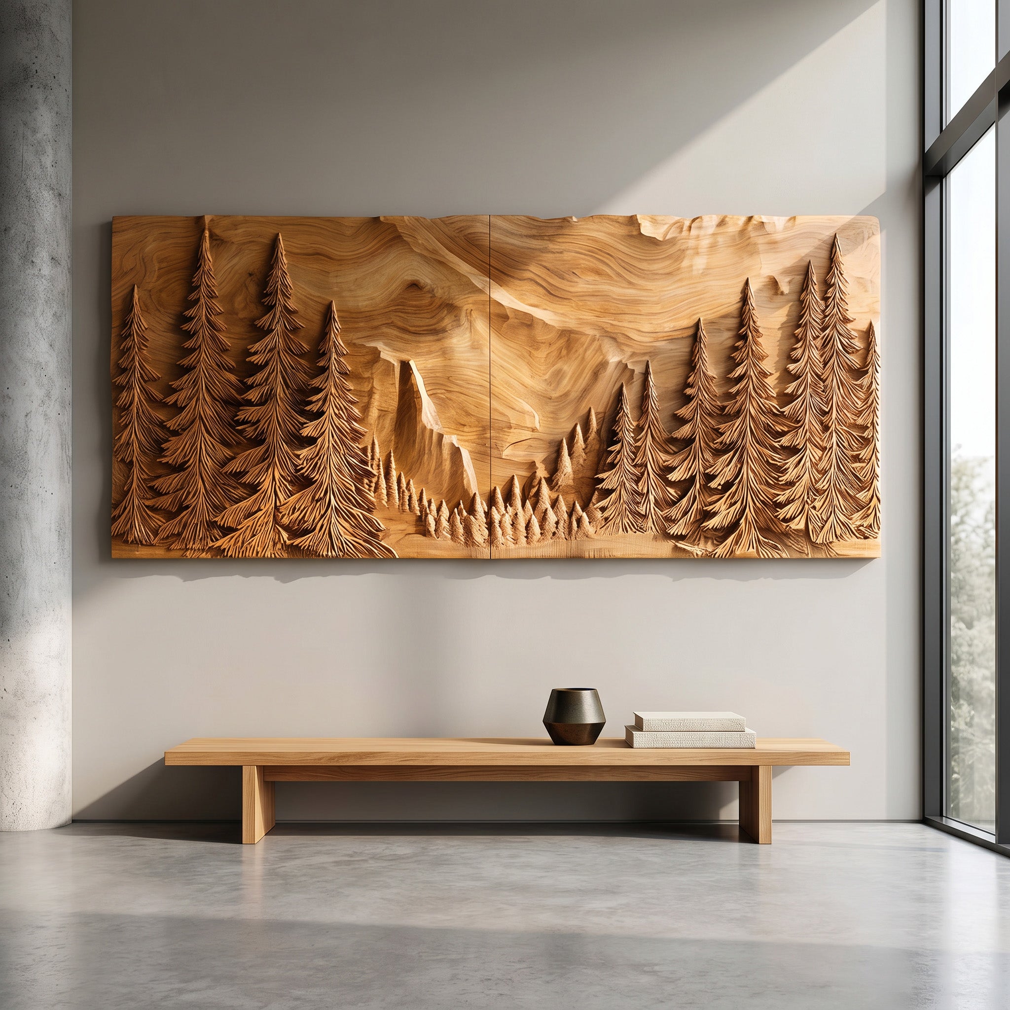 Modern Forest Mountain Wood Wall Art For Living Room RTTHHNWA209